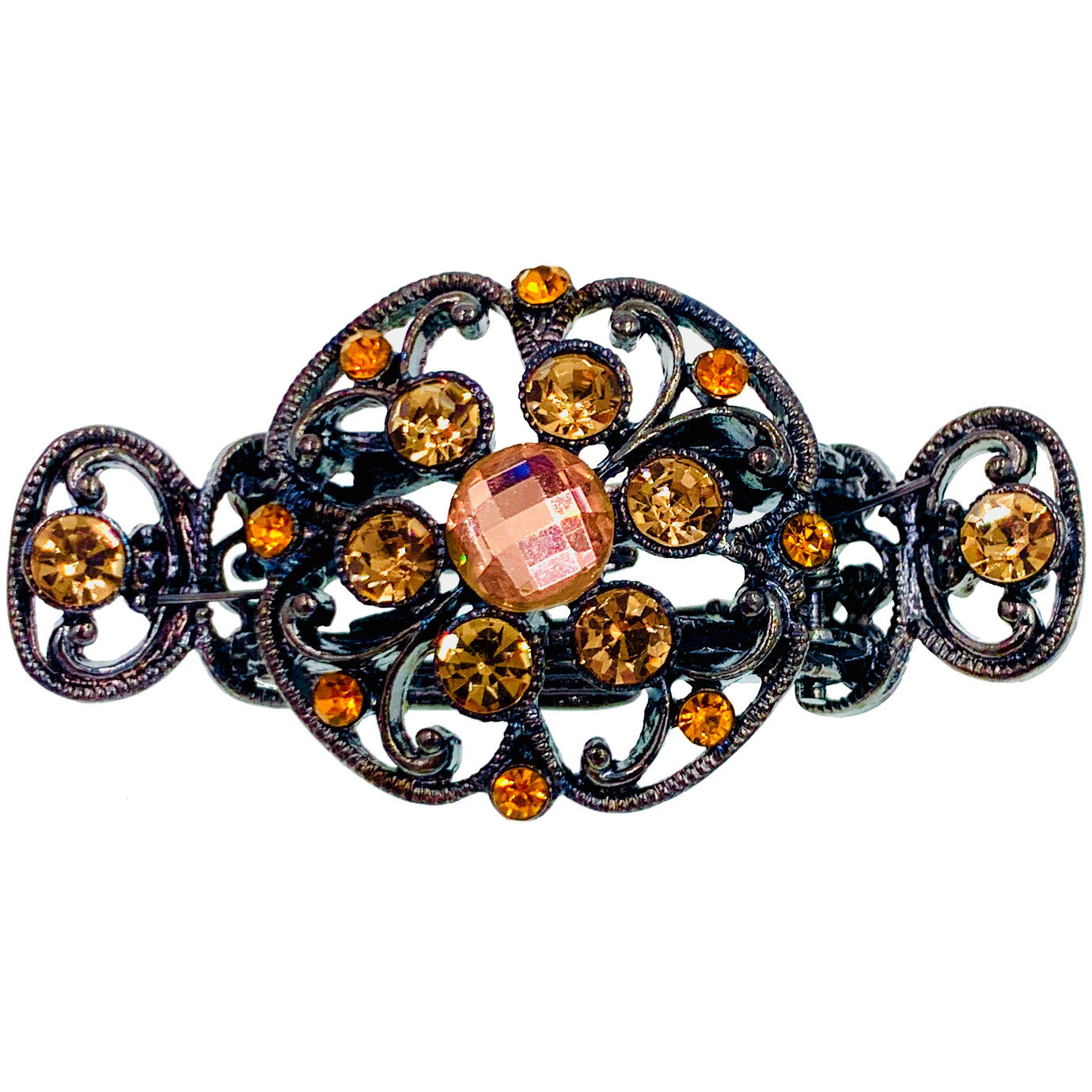 Daffodil Flower Hair Claw Jaw Clip Vintage Rhinestone Crystal Black Metal Base, Hair Claw - MOGHANT