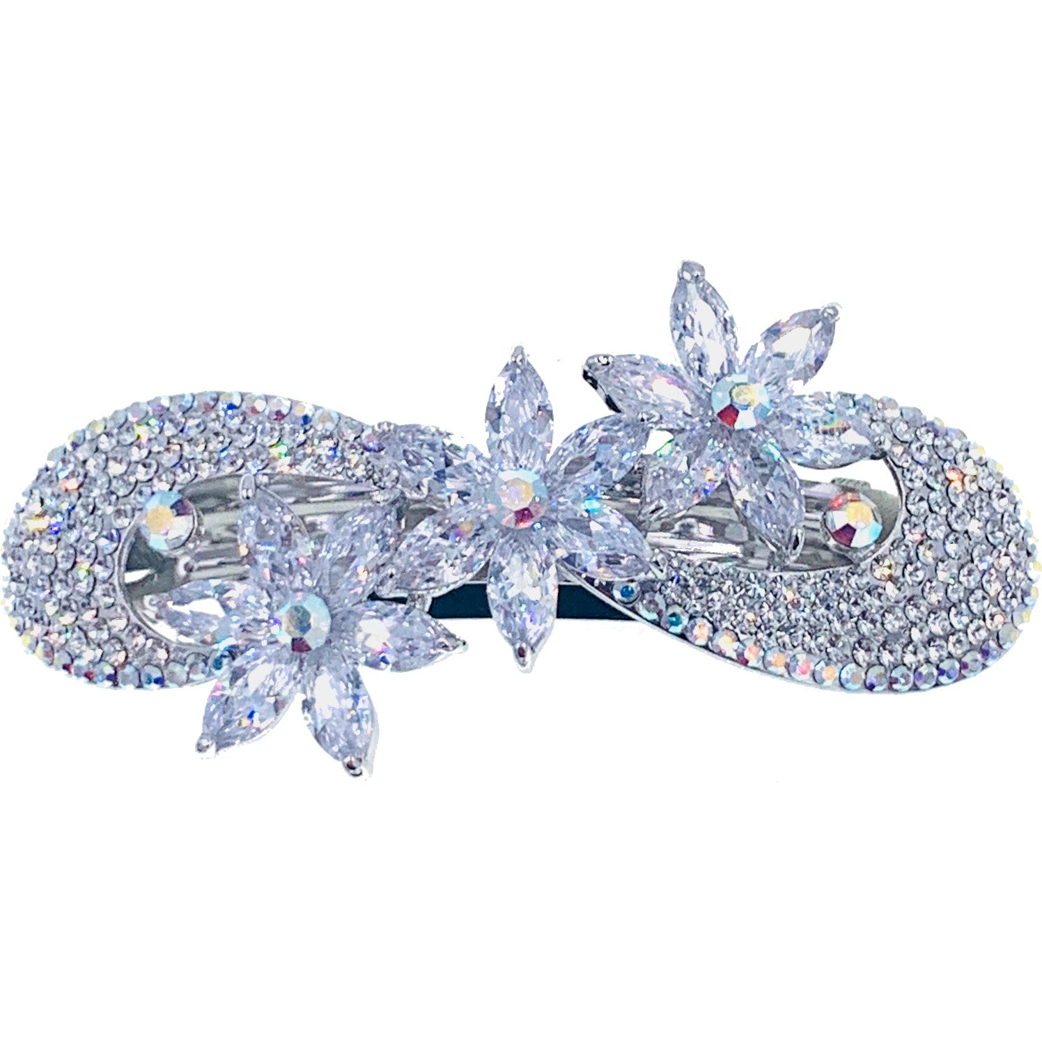 Reyna Bow Flower Barrette Cubic Zirconia CZ and Swarovski Elemental Crystal, Barrette - MOGHANT