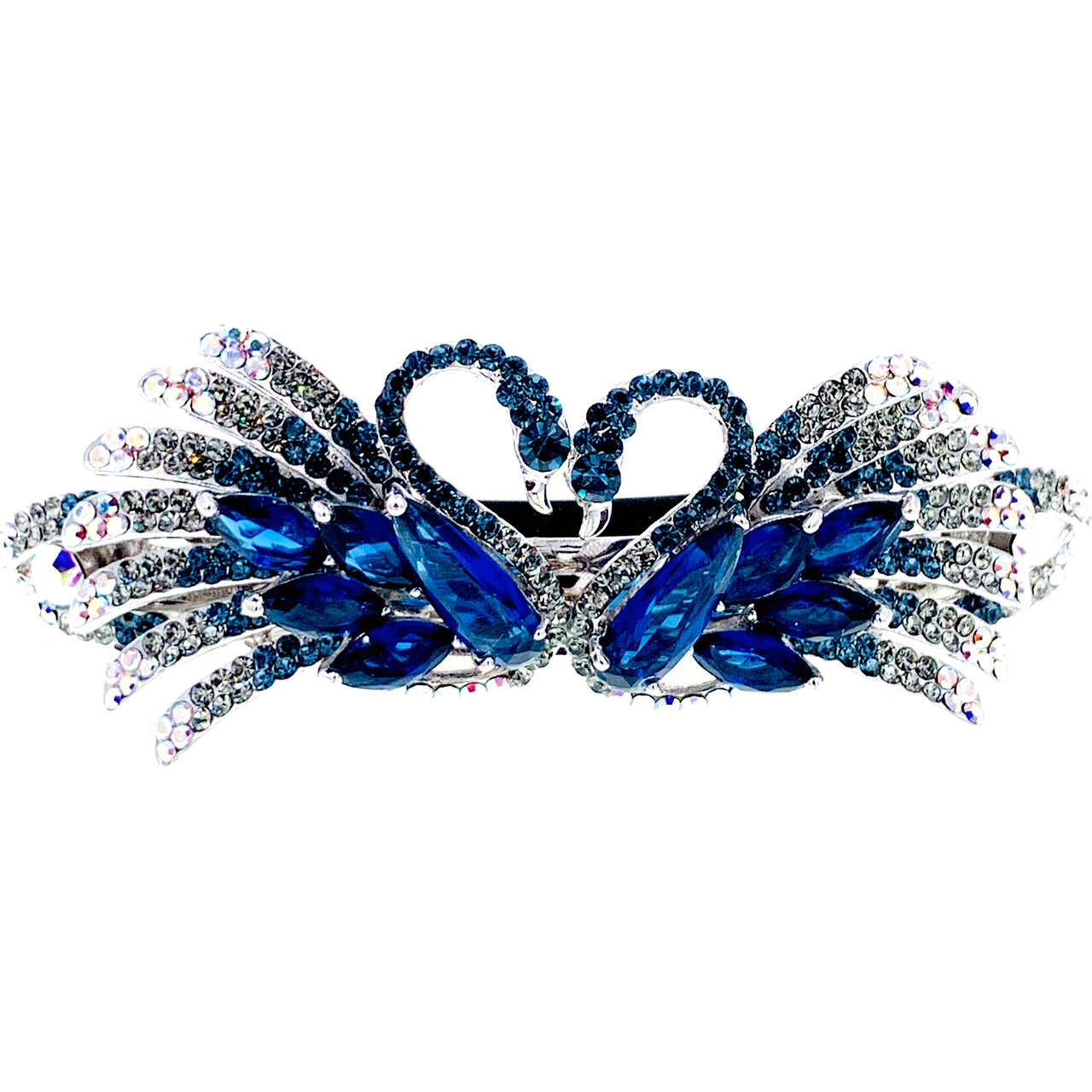 Jeanette Swan Love Barrette Cubic Zirconia silver base clear purple pink navy blue, Barrette - MOGHANT