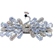 Faustine Peacock Barrette Cubic Zirconia CZ Crystal silver base clear purple pink navy blue, Barrette - MOGHANT