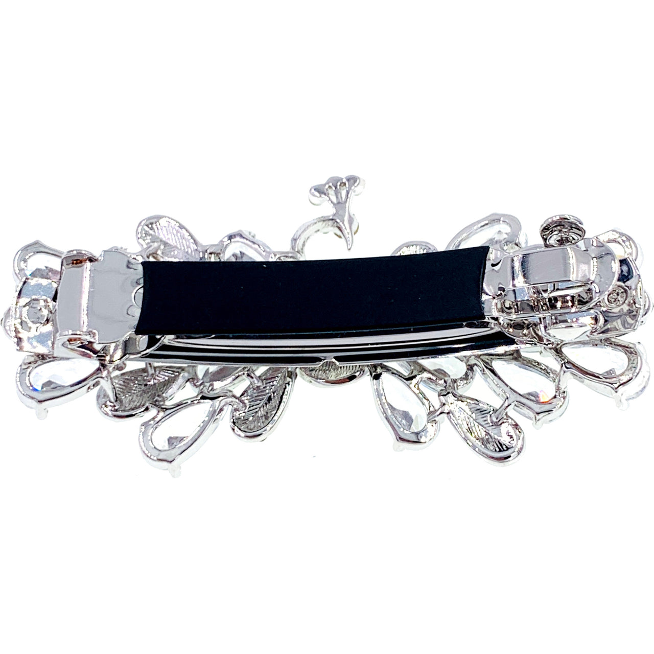 Faustine Peacock Barrette Cubic Zirconia CZ Crystal silver base clear purple pink navy blue, Barrette - MOGHANT