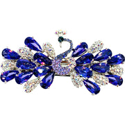 Faustine Peacock Barrette Cubic Zirconia CZ Crystal silver base clear purple pink navy blue, Barrette - MOGHANT