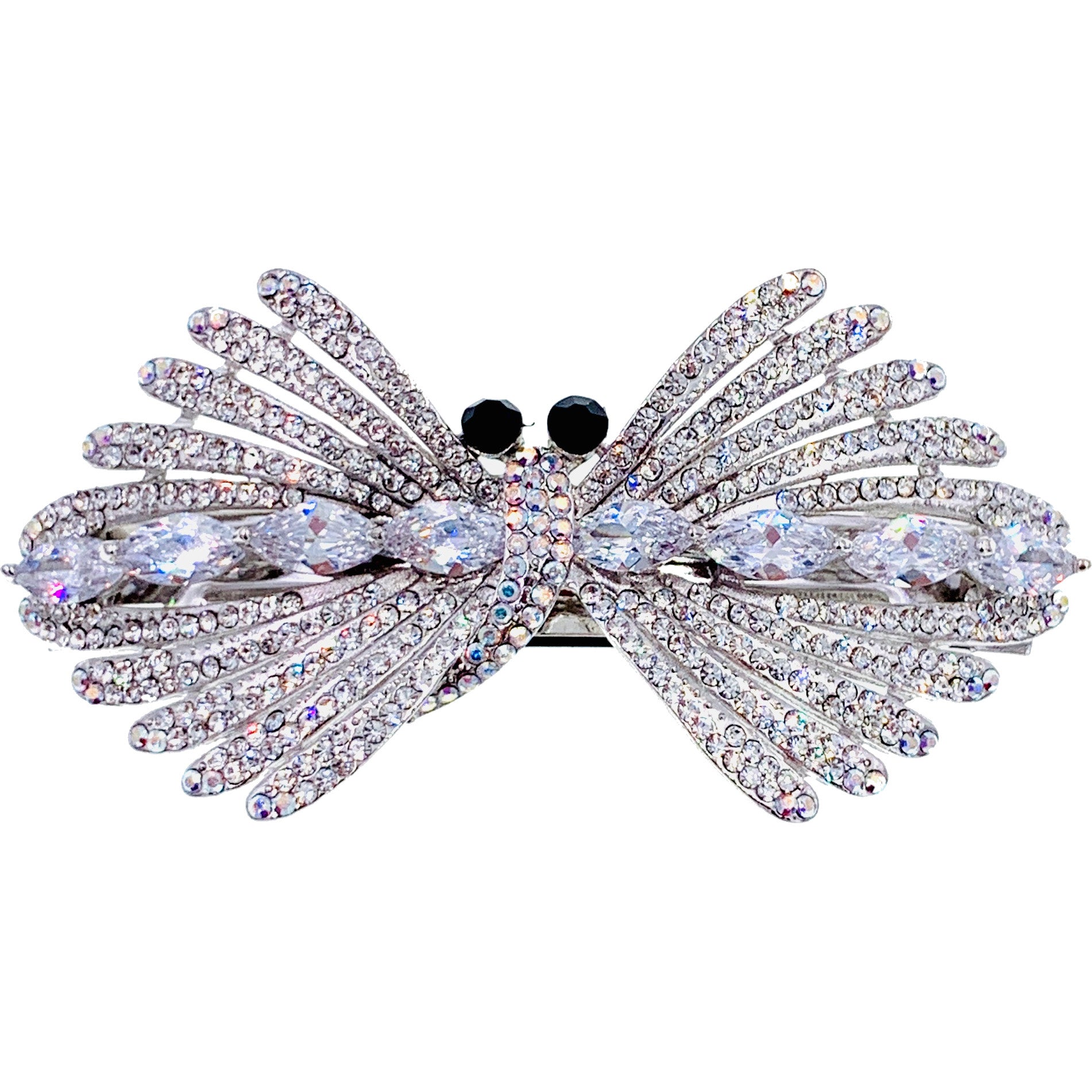 Athenais Dragonfly Barrette Cubic Zirconia CZ Crystal silver base clear purple pink navy blue, Barrette - MOGHANT