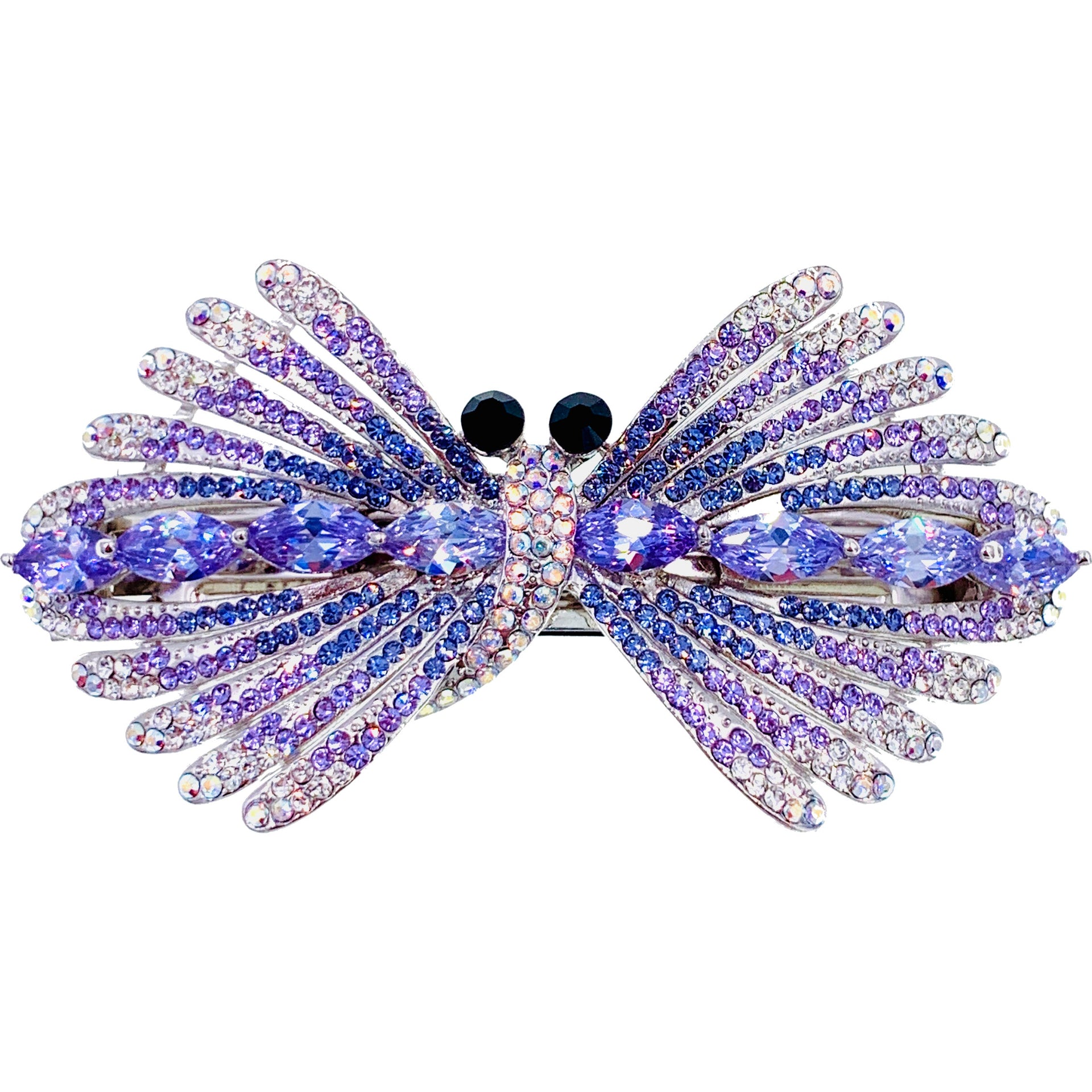 Athenais Dragonfly Barrette Cubic Zirconia CZ Crystal silver base clear purple pink navy blue, Barrette - MOGHANT