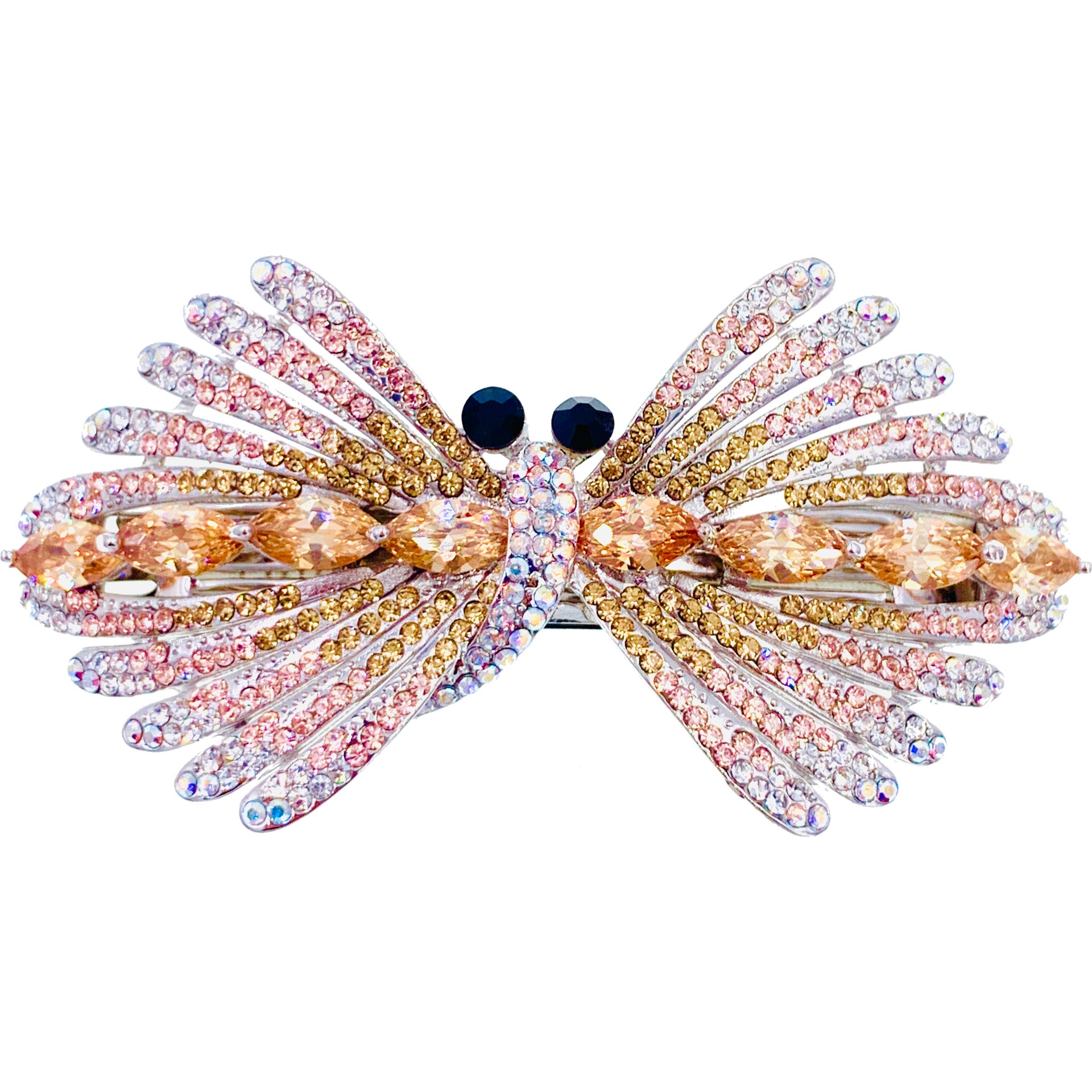 Athenais Dragonfly Barrette Cubic Zirconia CZ Crystal silver base clear purple pink navy blue, Barrette - MOGHANT