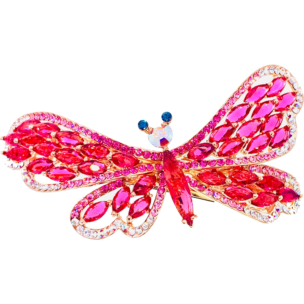 Monique Dragonfly Barrette Cubic Zirconia CZ Crystal gold base clear purple pink brown amber, Barrette - MOGHANT