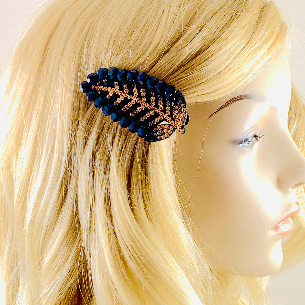 Aralia Leaf Hair Clip Hairpin use Swarovski Crystal fabric base Blue Yellow Pink Green Purple Red Brown, Hair Clip - MOGHANT