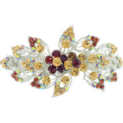 Phoenix Flower Barrette use Swarovski Crystal Vintage Victorian silver base Brown Amber, Barrette - MOGHANT