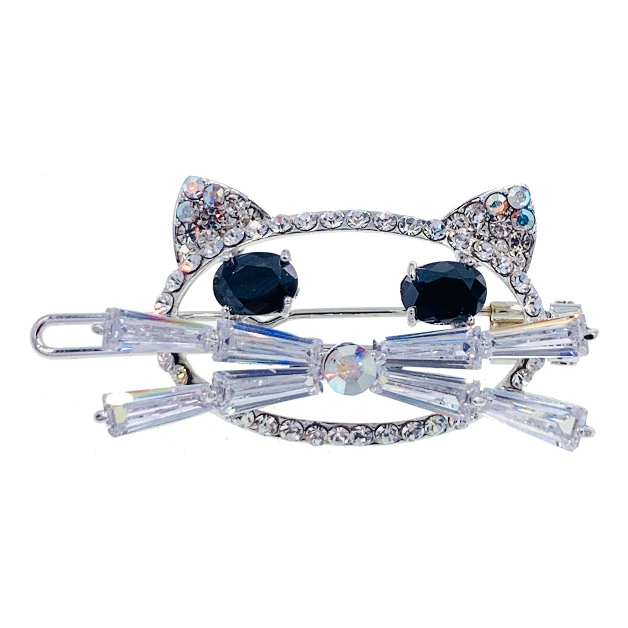 Chloe Kitty Cat Hair Clip use Swarovski Crystal silver base Pink Blue Purple Clear Brown Black, Hair Clip - MOGHANT