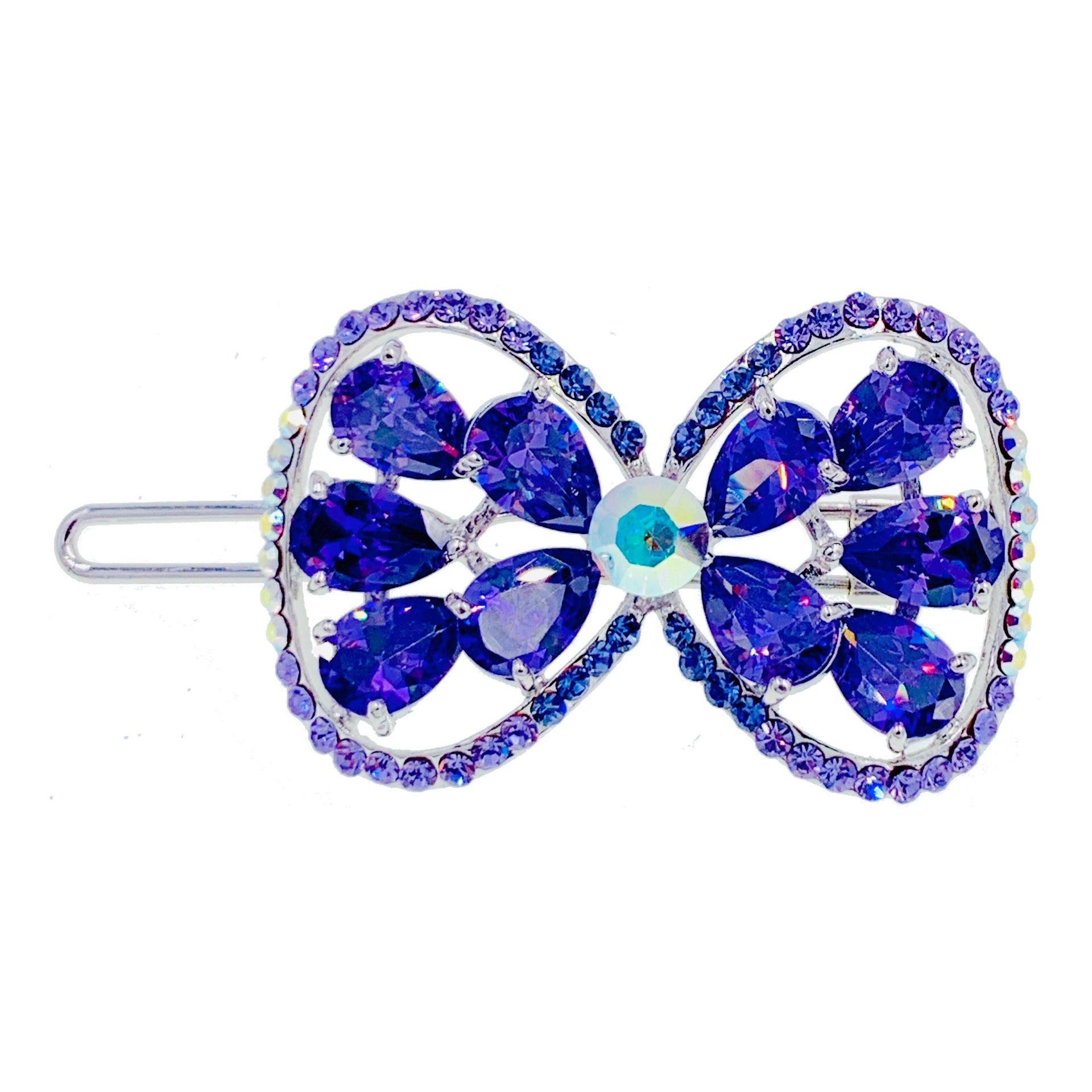 Aubrieta Flower Bow Hair Clip Swarovski Crystal silver base Pink Blue Purple Clear Brown Black, Hair Clip - MOGHANT