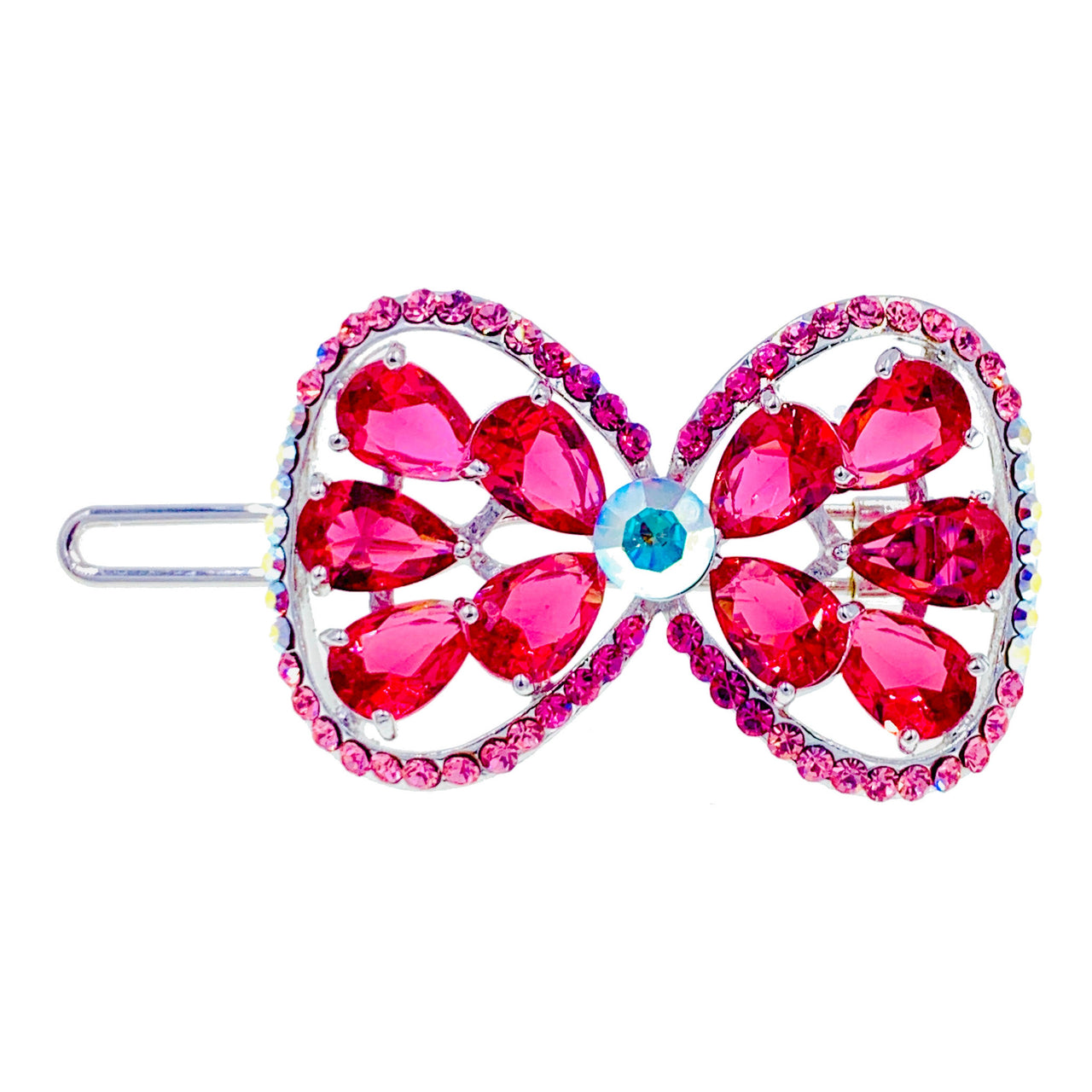 Aubrieta Flower Bow Hair Clip Swarovski Crystal silver base Pink Blue Purple Clear Brown Black, Hair Clip - MOGHANT