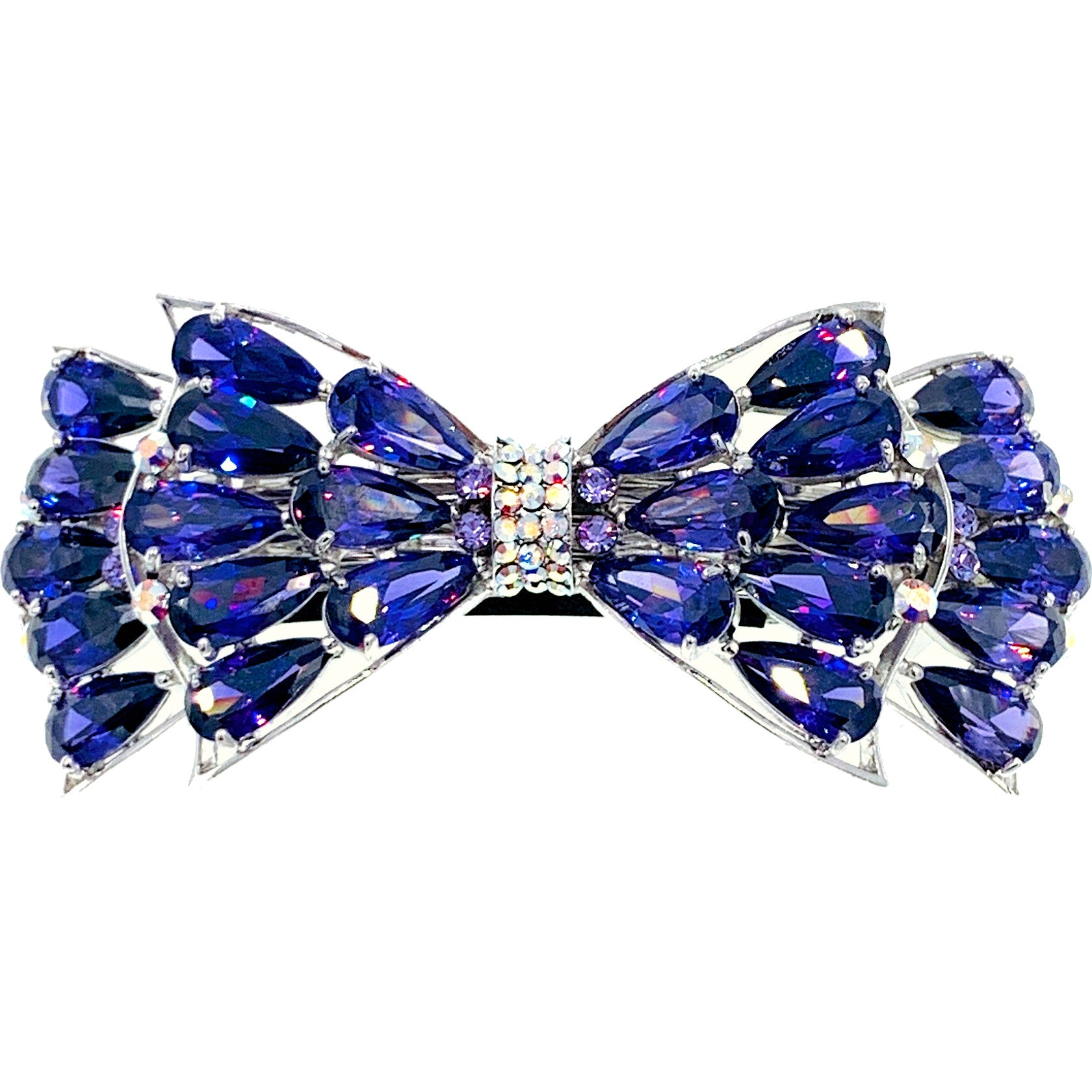 Valencia BOW Barrette Cubic Zirconia and Swarovski Elemental Crystals silver base clear purple pink navy blue, Barrette - MOGHANT