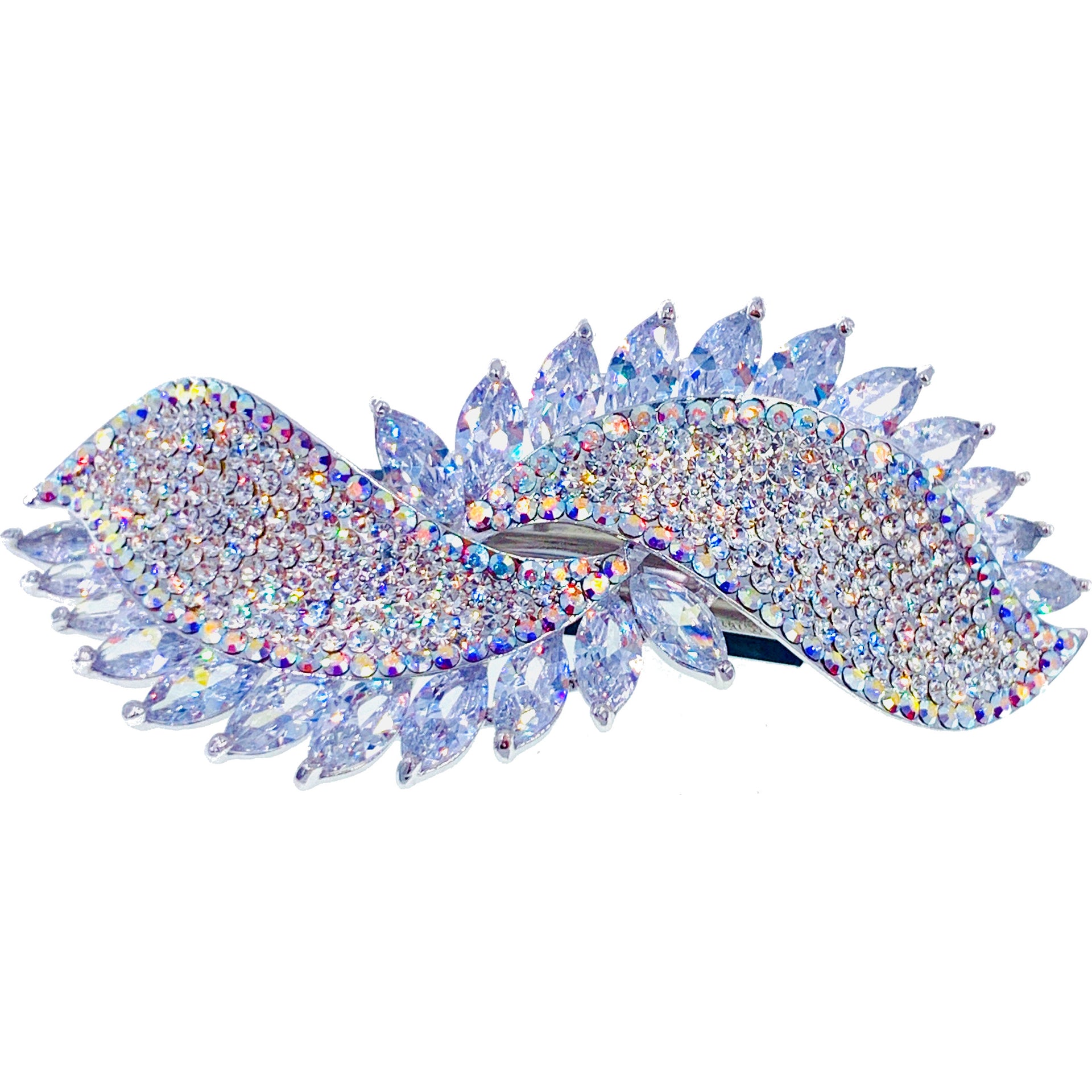 Sibylle Fan shape Barrette Cubic Zirconia and Swarovski Elemental Crystals silver base clear purple pink navy blue, Barrette - MOGHANT