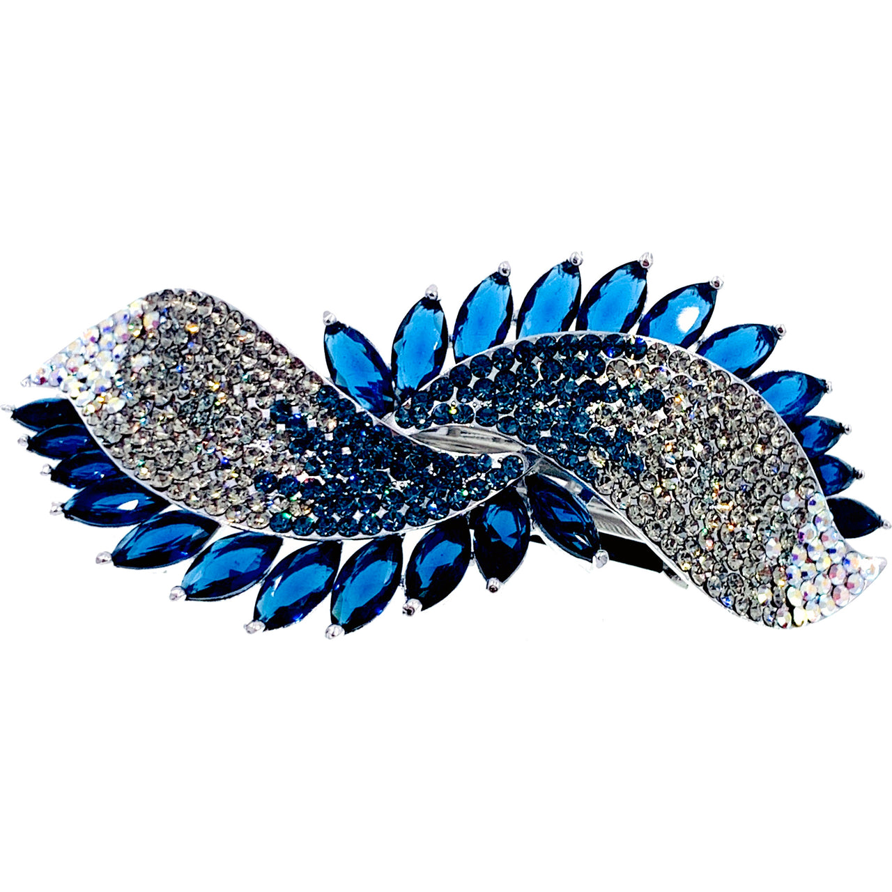 Sibylle Fan shape Barrette Cubic Zirconia and Swarovski Elemental Crystals silver base clear purple pink navy blue, Barrette - MOGHANT