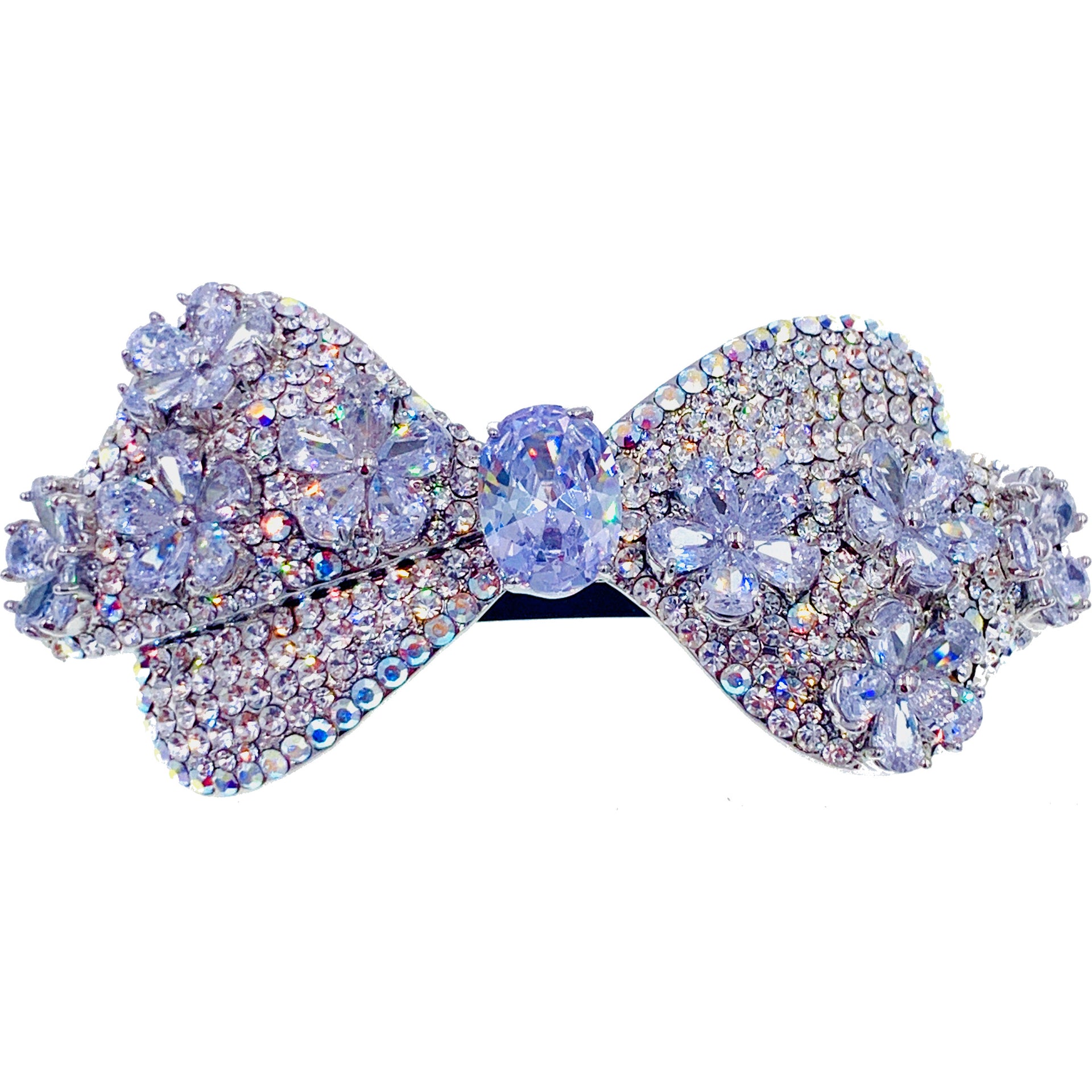 Genoveva Flower Bow Barrette Cubic Zirconia CZ use Swarovski Crystal Brown Silver Navy Hot Pink Silver, Barrette - MOGHANT