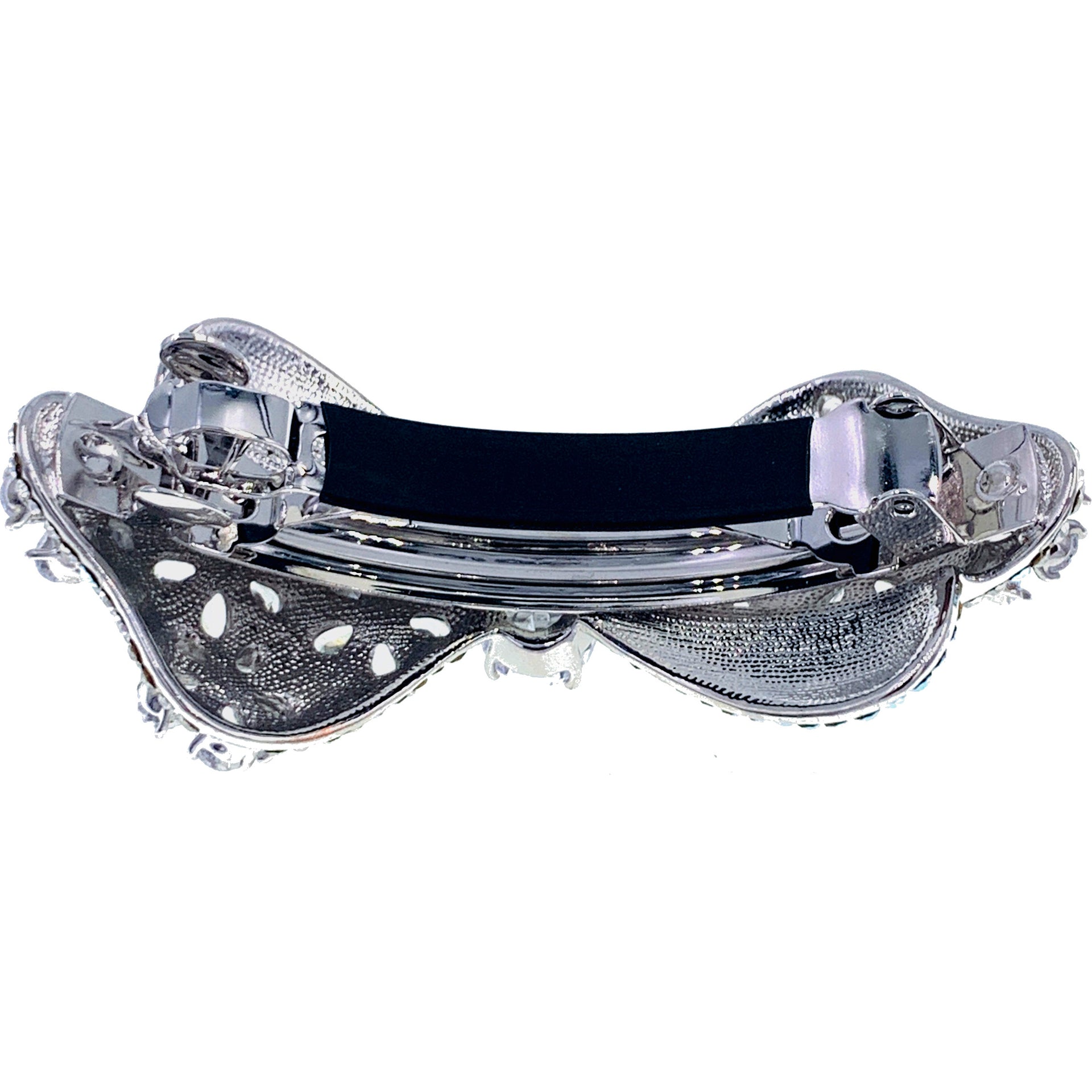 Genoveva Flower Bow Barrette Cubic Zirconia CZ use Swarovski Crystal Brown Silver Navy Hot Pink Silver, Barrette - MOGHANT
