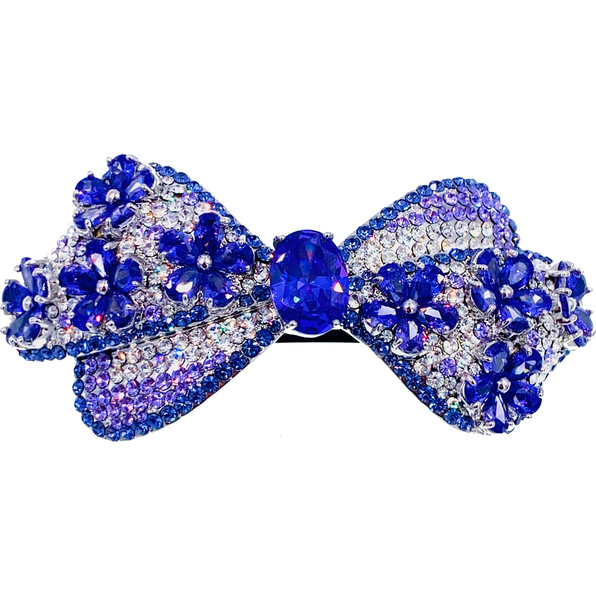 Genoveva Flower Bow Barrette Cubic Zirconia CZ use Swarovski Crystal Brown Silver Navy Hot Pink Silver, Barrette - MOGHANT