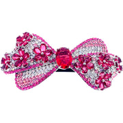 Genoveva Flower Bow Barrette Cubic Zirconia CZ use Swarovski Crystal Brown Silver Navy Hot Pink Silver, Barrette - MOGHANT