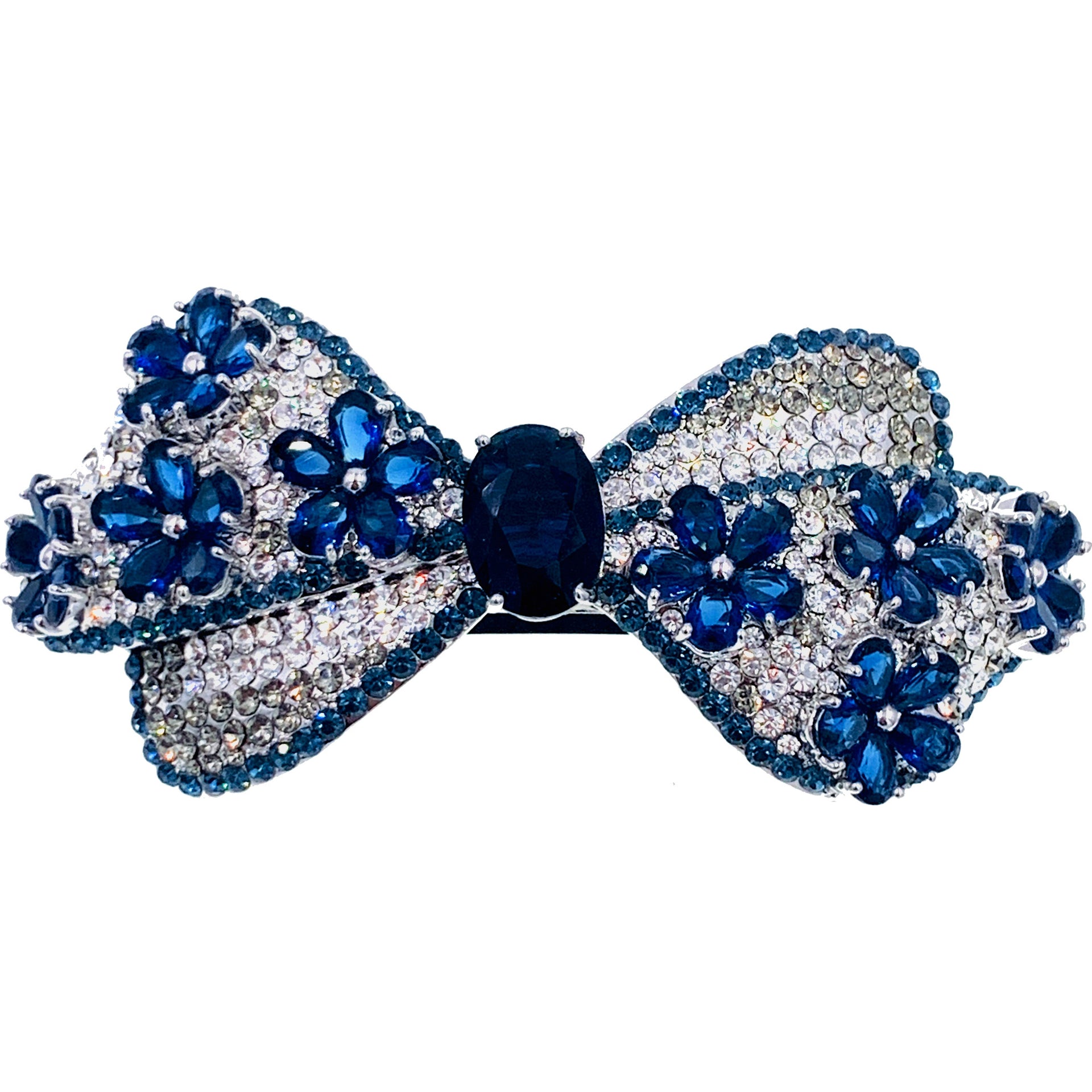Genoveva Flower Bow Barrette Cubic Zirconia CZ use Swarovski Crystal Brown Silver Navy Hot Pink Silver, Barrette - MOGHANT