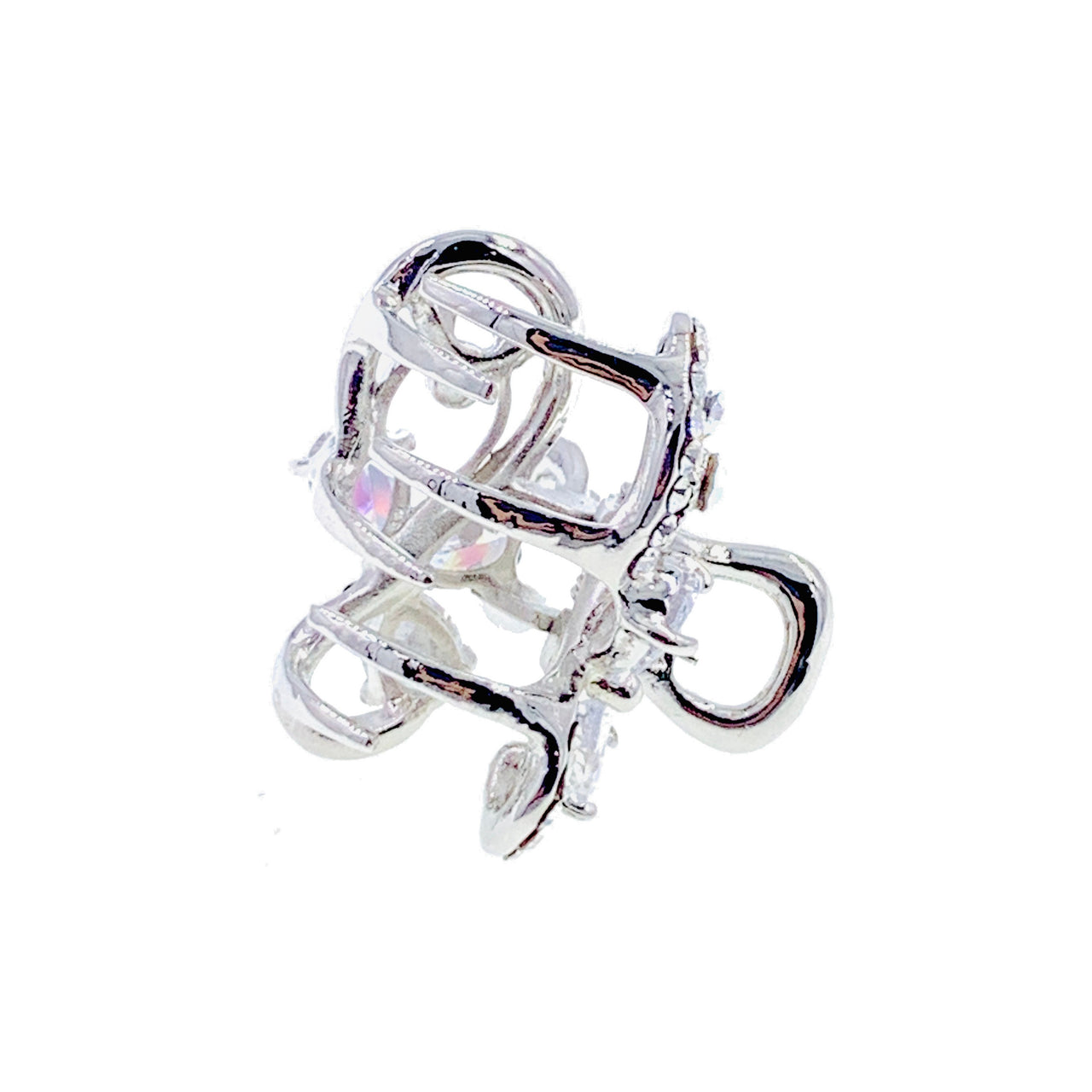 Clairene Flower Hair Claw Jaw Clip Cubic Zirconia CZ Crystal silver base clear blue purple pink amber, Hair Claw - MOGHANT