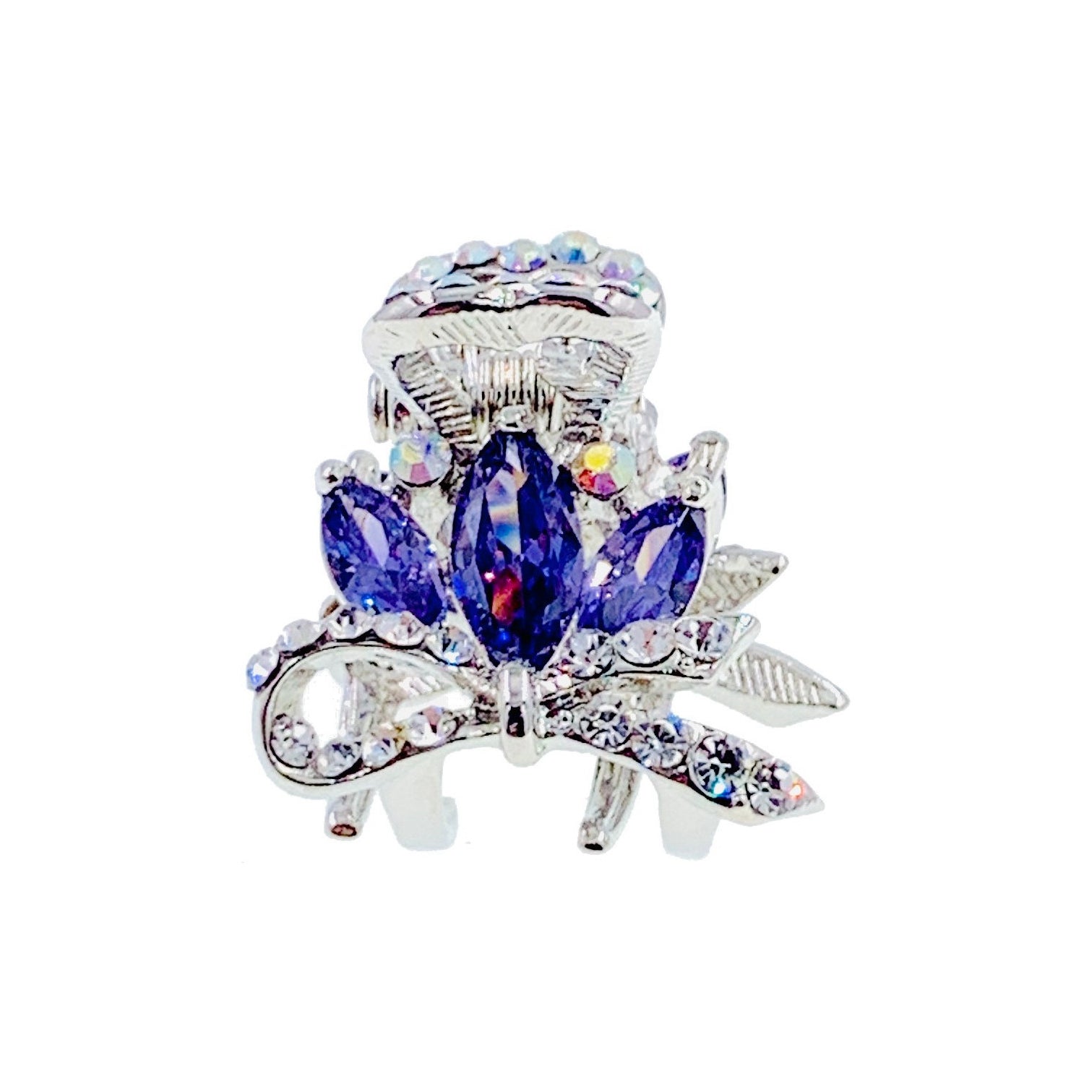 Amorette Flower Hair Claw Jaw Clip Cubic Zirconia CZ Crystal silver base clear blue purple pink amber, Hair Claw - MOGHANT