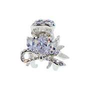 Amorette Flower Hair Claw Jaw Clip Cubic Zirconia CZ Crystal silver base clear blue purple pink amber, Hair Claw - MOGHANT