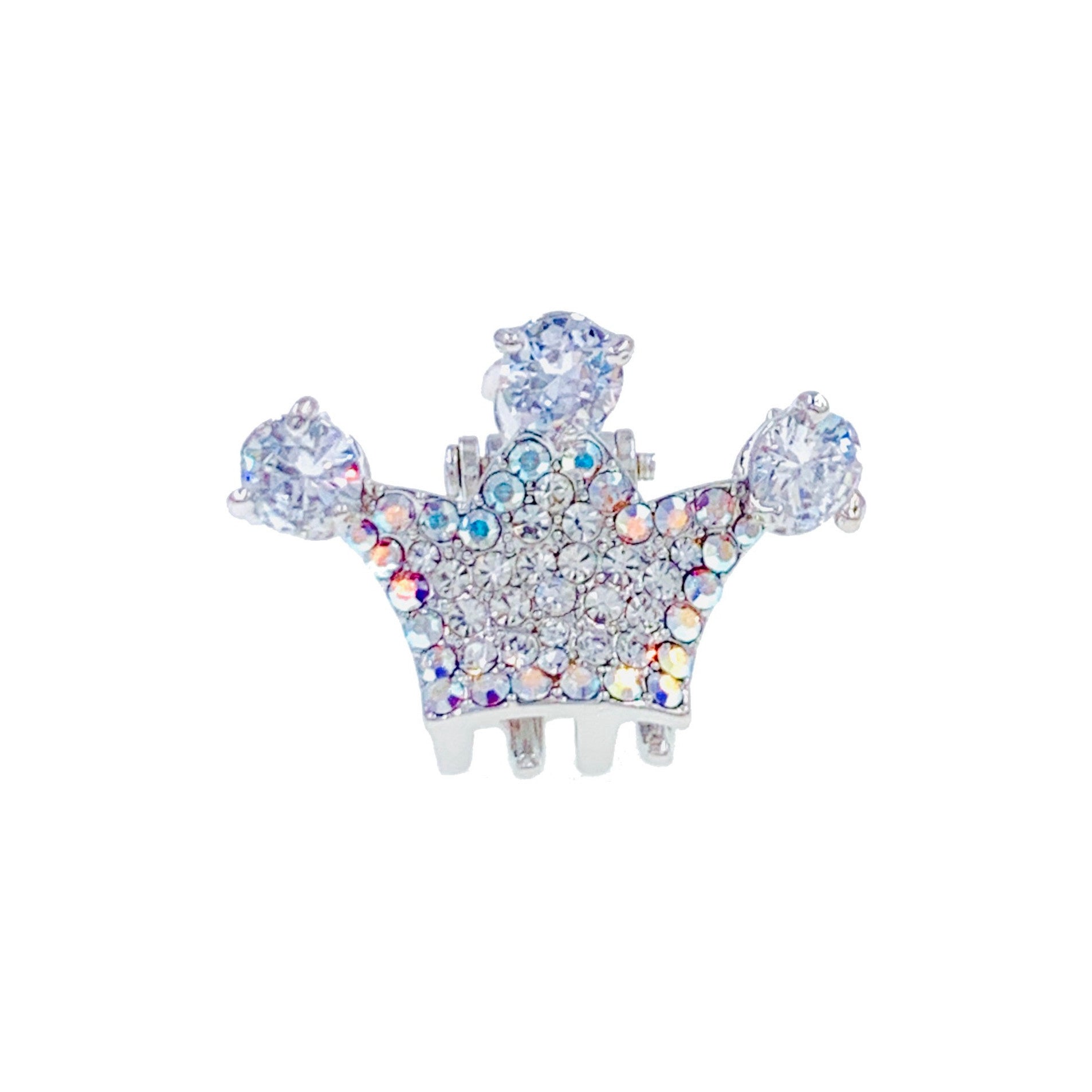 Princess Crown Hair Claw Jaw Clip Cubic Zirconia CZ Crystal silver base clear blue purple pink amber, Hair Claw - MOGHANT