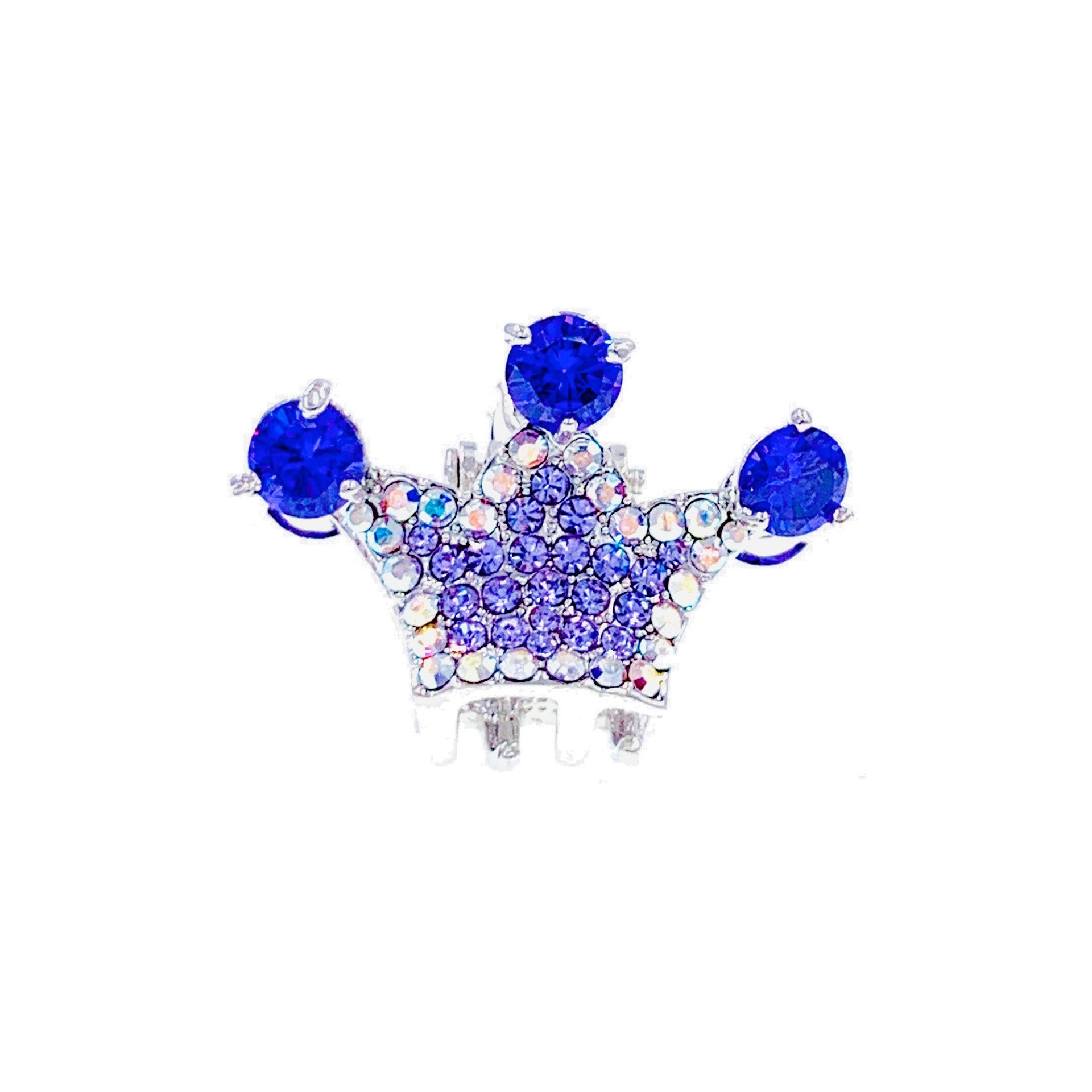 Princess Crown Hair Claw Jaw Clip Cubic Zirconia CZ Crystal silver base clear blue purple pink amber, Hair Claw - MOGHANT