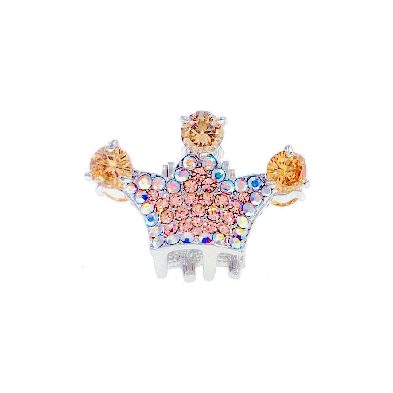 Princess Crown Hair Claw Jaw Clip Cubic Zirconia CZ Crystal silver base clear blue purple pink amber, Hair Claw - MOGHANT