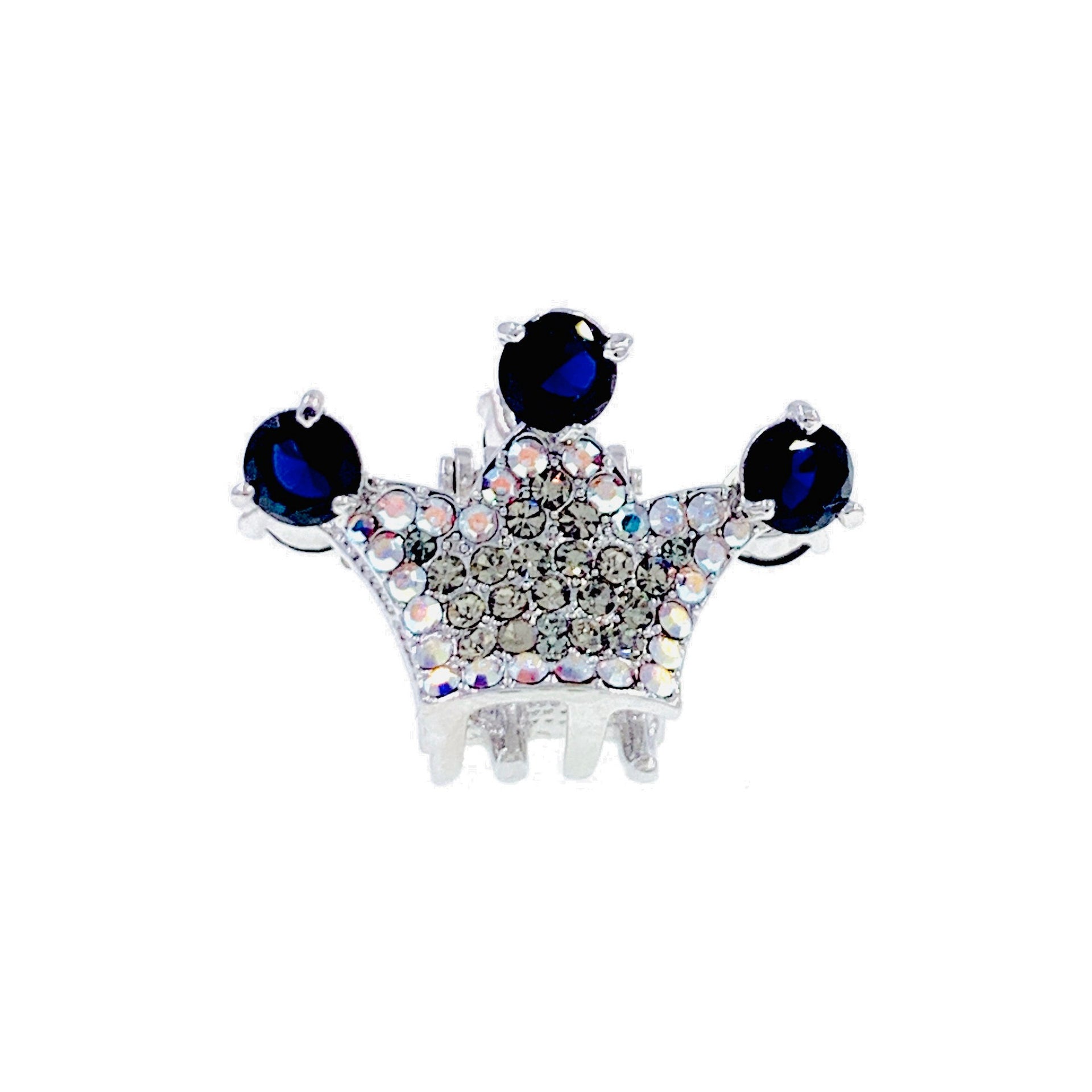 Princess Crown Hair Claw Jaw Clip Cubic Zirconia CZ Crystal silver base clear blue purple pink amber, Hair Claw - MOGHANT