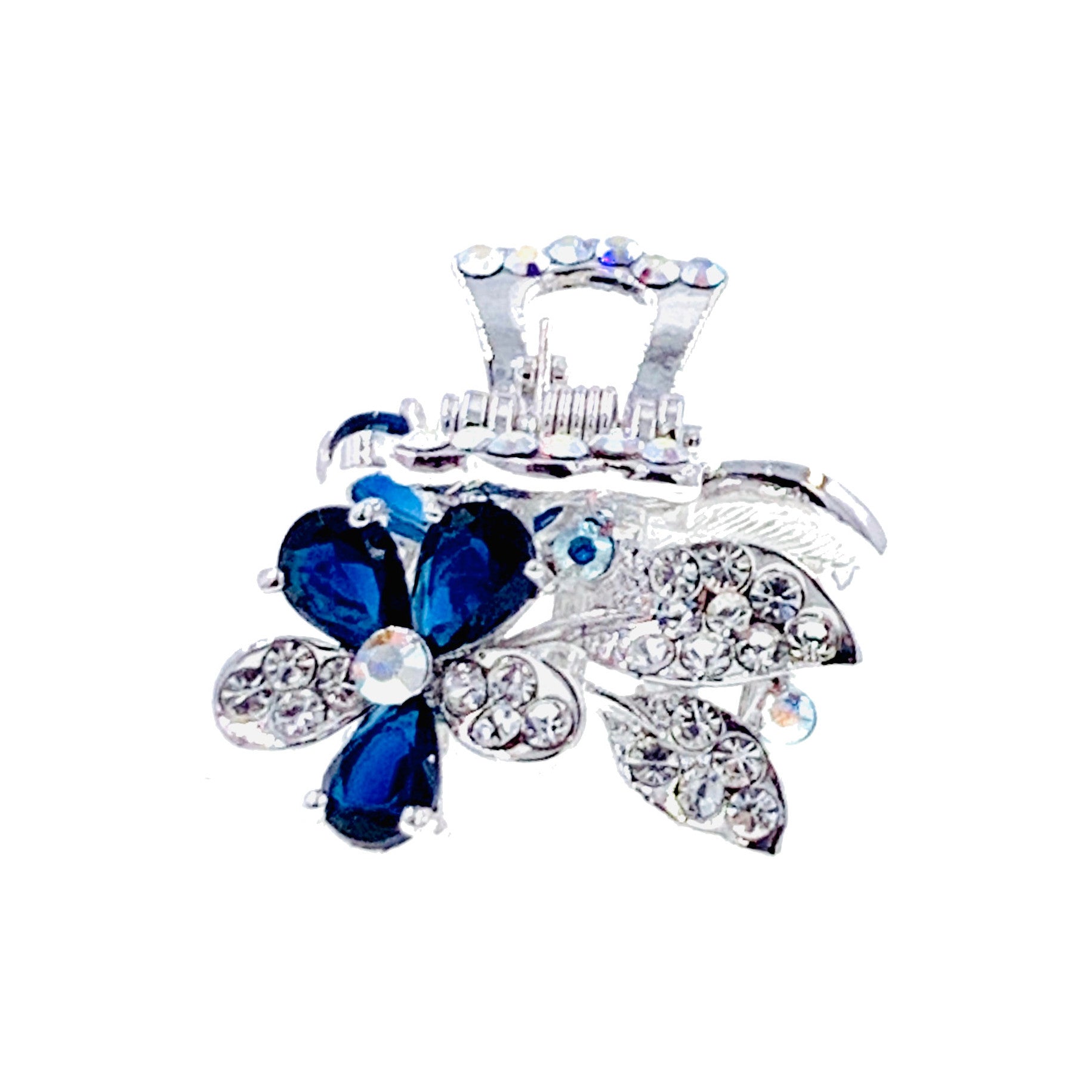 Browallia Flower Hair Claw Jaw Clip Cubic Zirconia CZ Crystal silver base purple amber blue pink, Hair Claw - MOGHANT