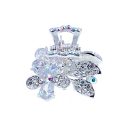 Browallia Flower Hair Claw Jaw Clip Cubic Zirconia CZ Crystal silver base purple amber blue pink, Hair Claw - MOGHANT