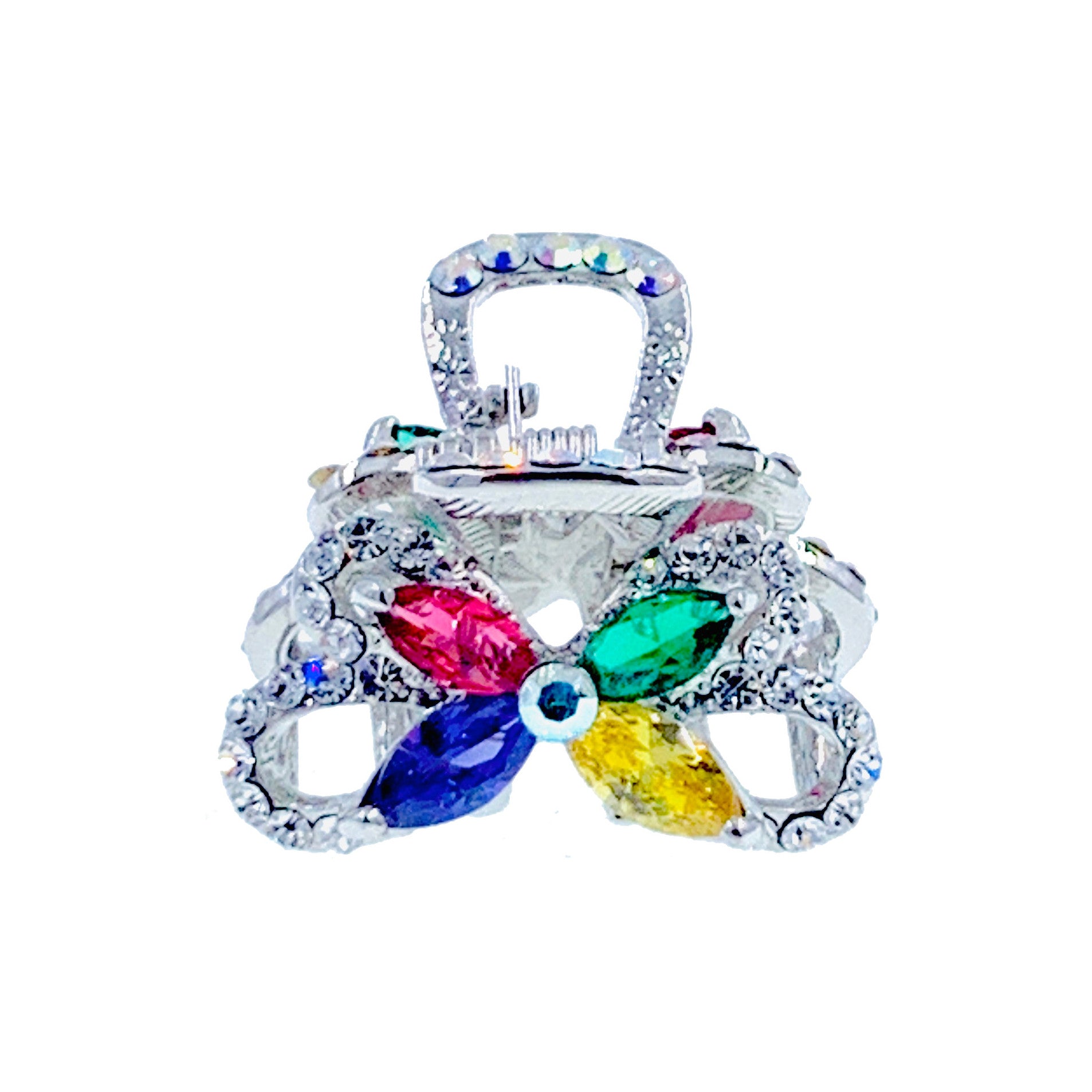 Celandine Flower Hair Claw Jaw Clip Cubic Zirconia CZ Crystal silver base purple amber blue pink, Hair Claw - MOGHANT