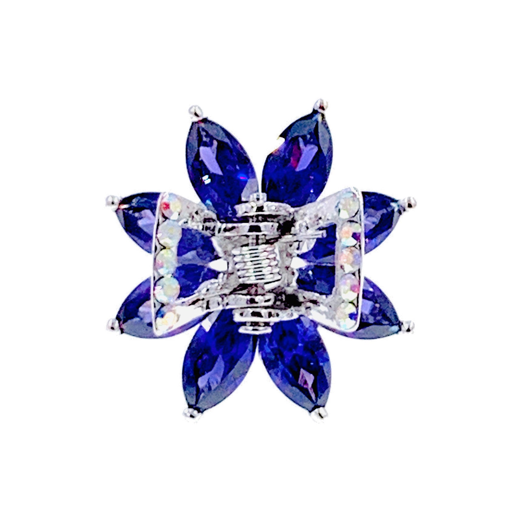 Hepatica Flower Hair Claw Jaw Clip Cubic Zirconia CZ Crystal silver base purple amber blue pink, Hair Claw - MOGHANT