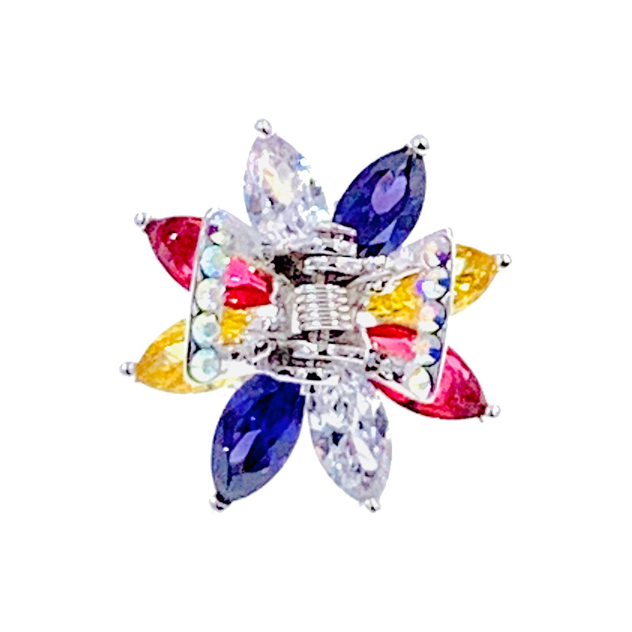 Hepatica Flower Hair Claw Jaw Clip Cubic Zirconia CZ Crystal silver base purple amber blue pink, Hair Claw - MOGHANT