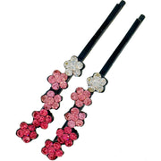 Swing Flower Bobby Pin Pair Rhinestone Crystal Clear Black Pink Blue Brown, Bobby Pin - MOGHANT