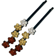 Swing Flower Bobby Pin Pair Rhinestone Crystal Clear Black Pink Blue Brown, Bobby Pin - MOGHANT