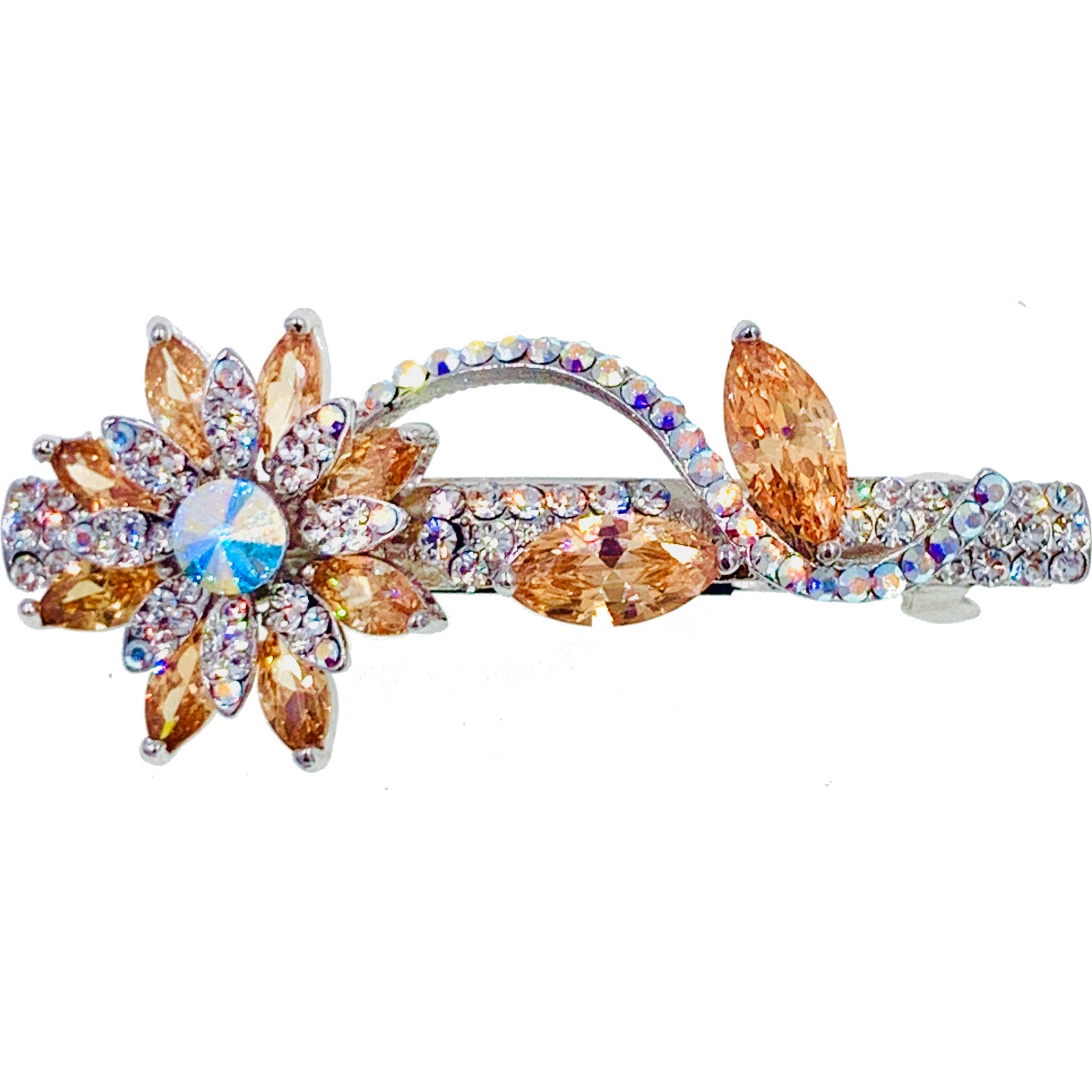 Enrica Flower Barrette Cubic Zirconia CZ Crystal Swarovski Elementary Crystal, Barrette - MOGHANT