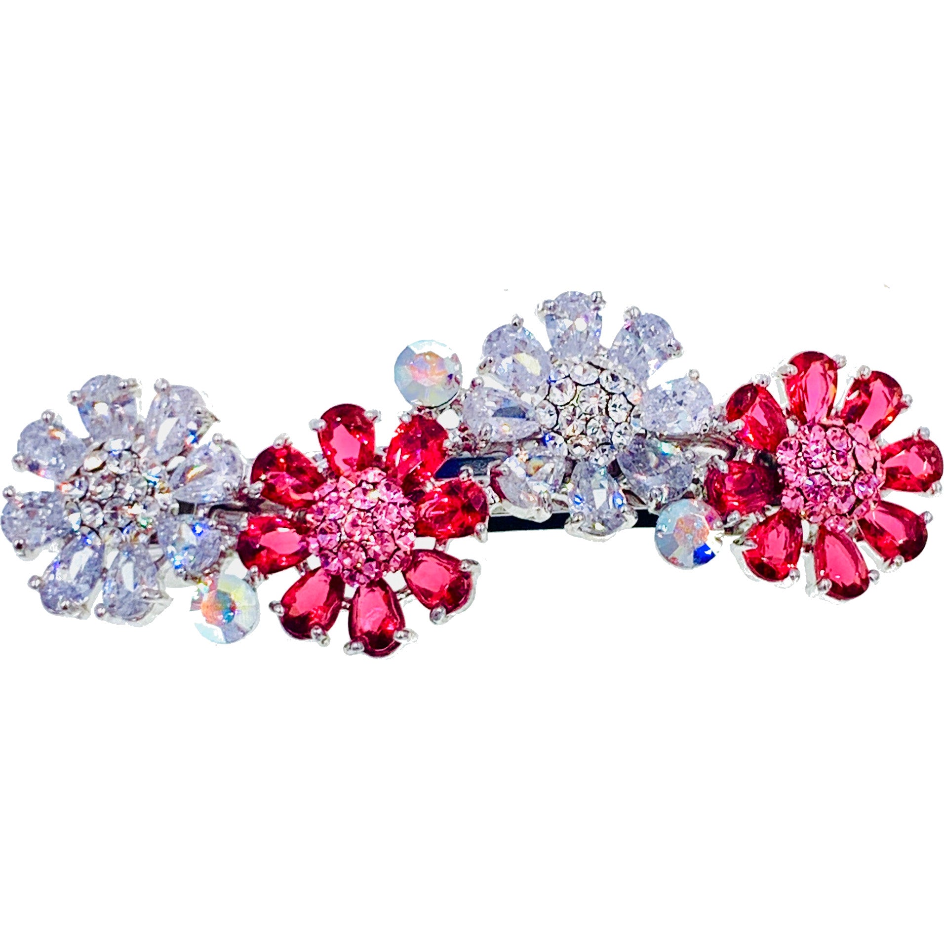 Drina Flower Barrette Cubic Zirconia CZ Crystal Swarovski Elementary Crystal, Barrette - MOGHANT