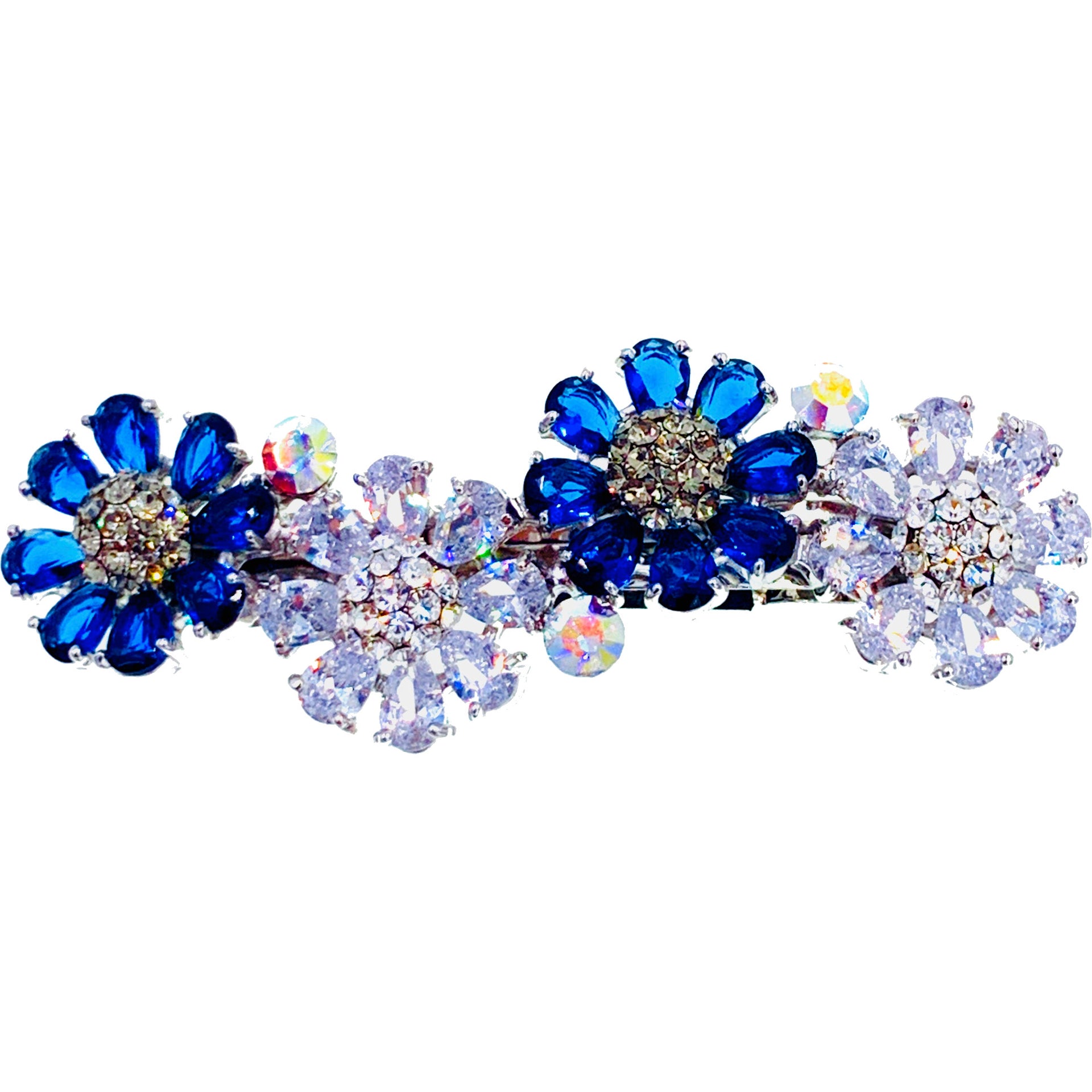 Drina Flower Barrette Cubic Zirconia CZ Crystal Swarovski Elementary Crystal, Barrette - MOGHANT