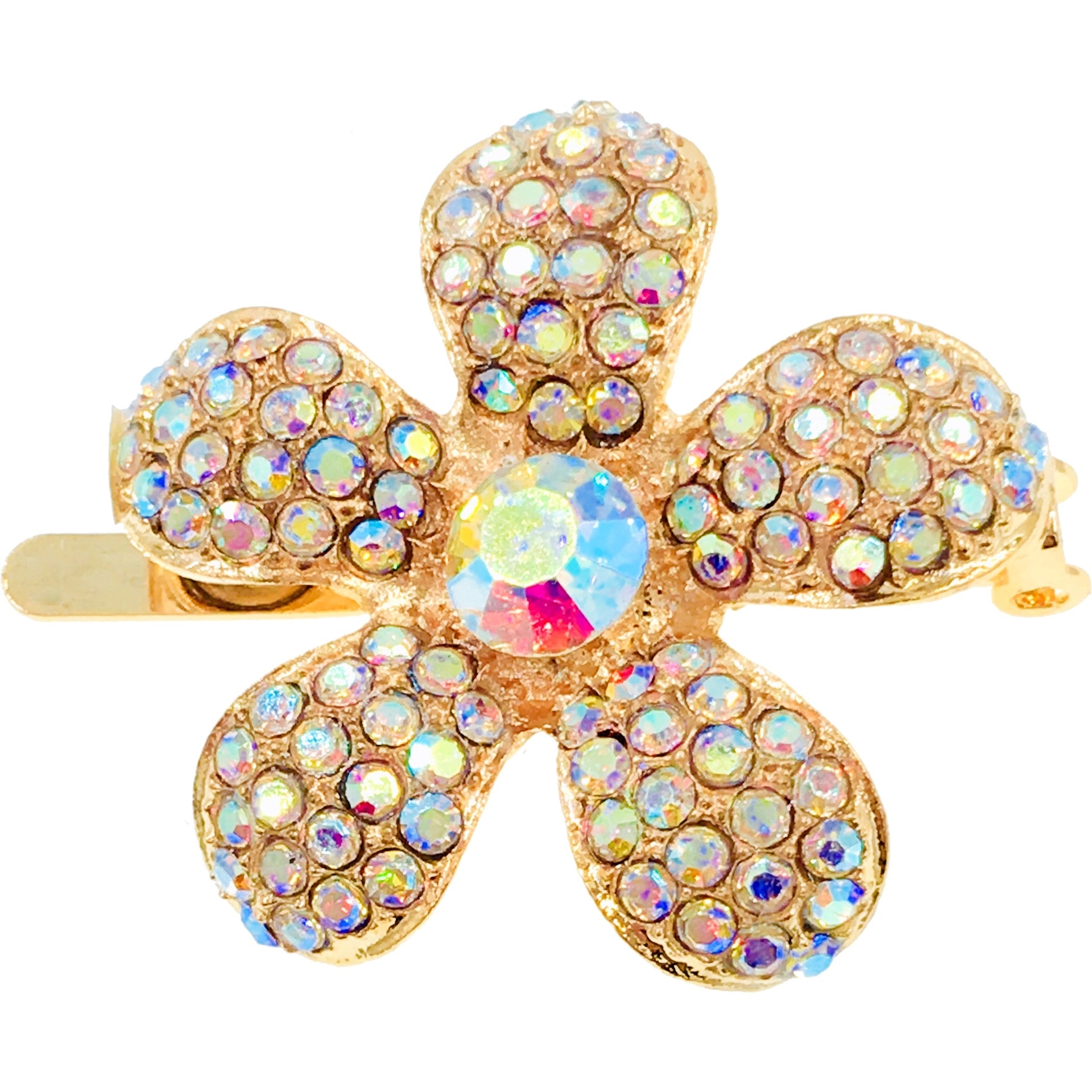 Rosaceae Flower Magnetic Hair Clip use Rhinestone Crystal gold base, Magnetic Clip - MOGHANT