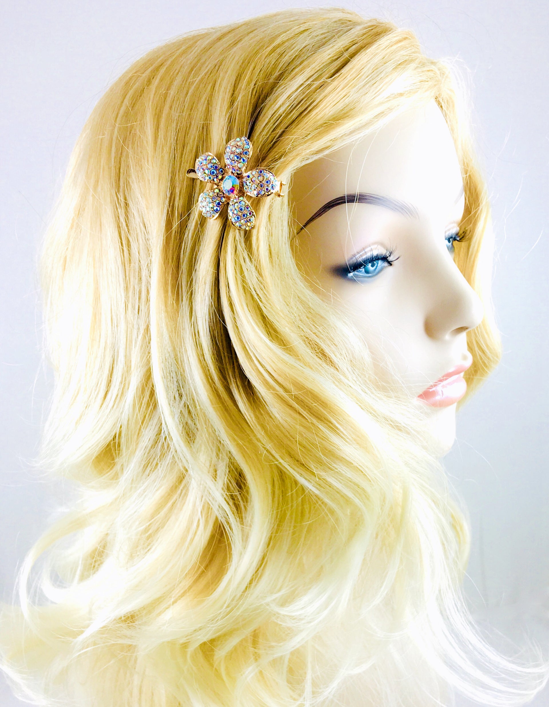 Rosaceae Flower Magnetic Hair Clip use Rhinestone Crystal gold base, Magnetic Clip - MOGHANT