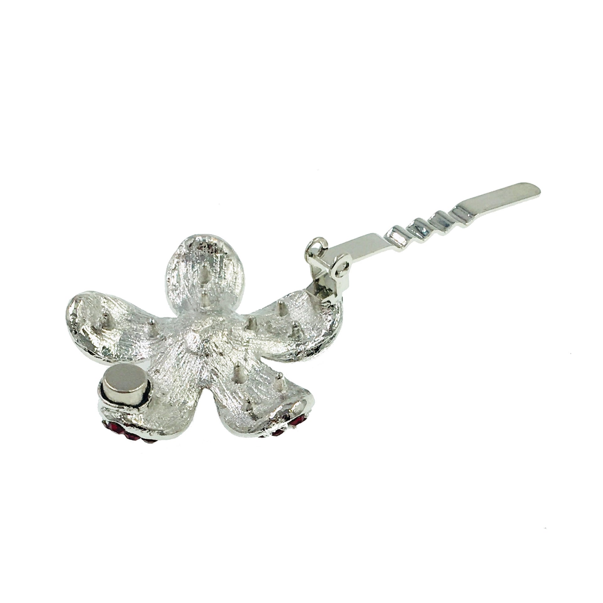 Rosaceae Flower Magnetic Hair Clip use Rhinestone Crystal silver base, Magnetic Clip - MOGHANT