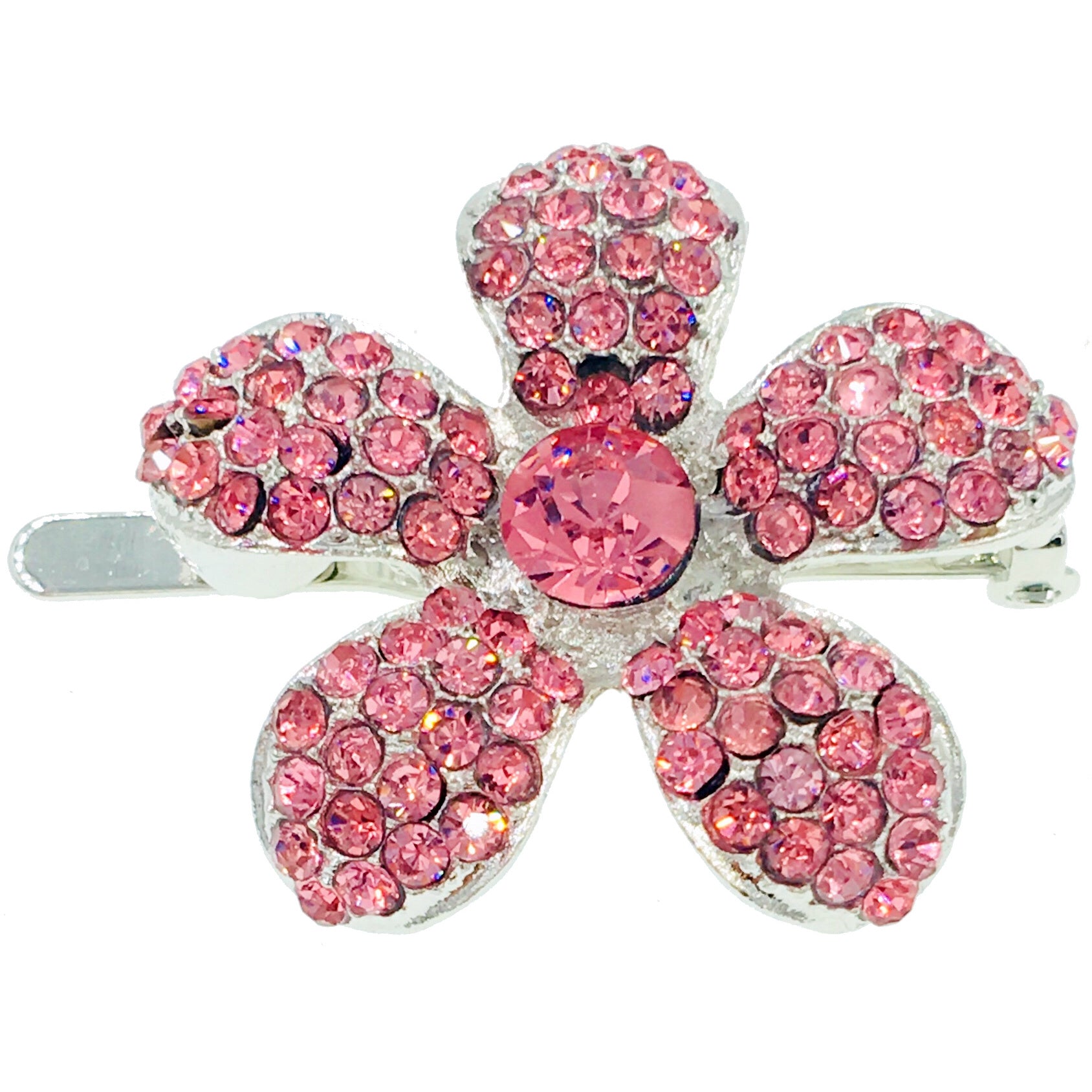 Rosaceae Flower Magnetic Hair Clip use Rhinestone Crystal silver base, Magnetic Clip - MOGHANT