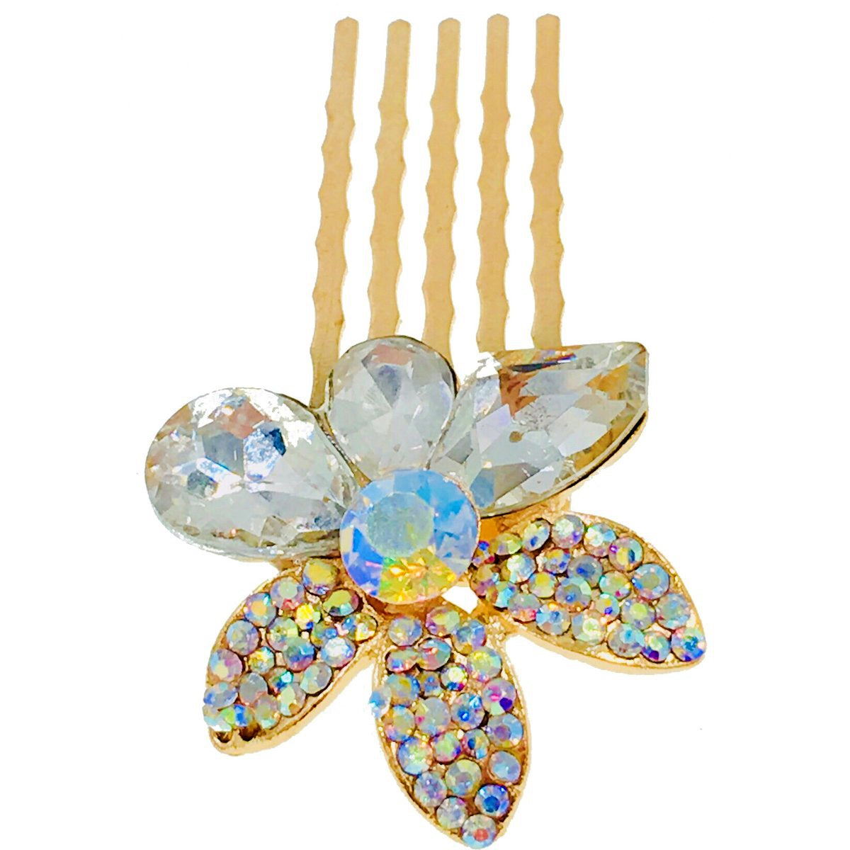 Windflower Flower Small Hair Comb made with  Swarovski  Elements Crystal Wedding Bridal Prom Party, Hair Comb - MOGHANT