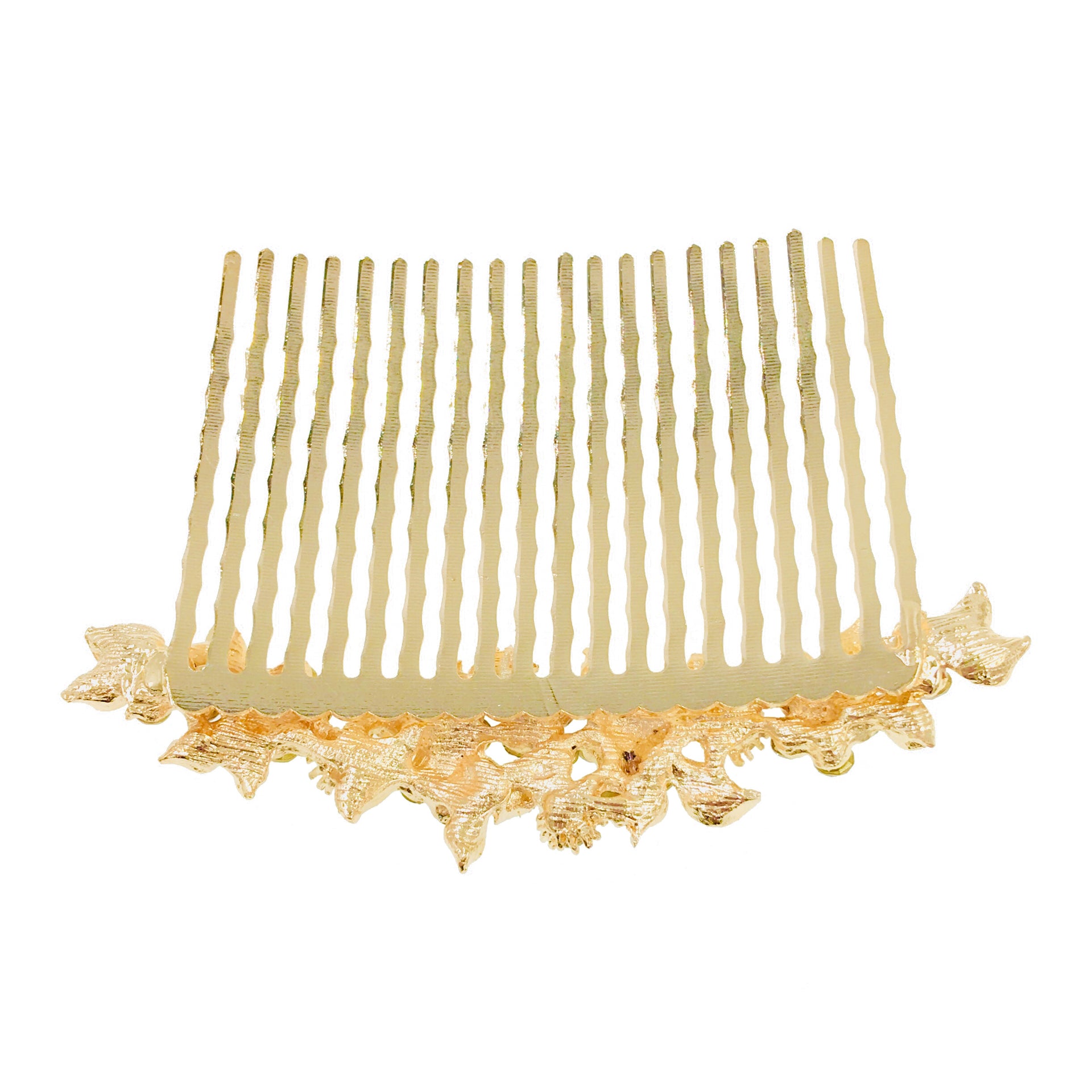 Gypsophila Flower Cluster Hair Comb Swarovski Crystal Vintage Simple gold base Dark Gray, Hair Comb - MOGHANT