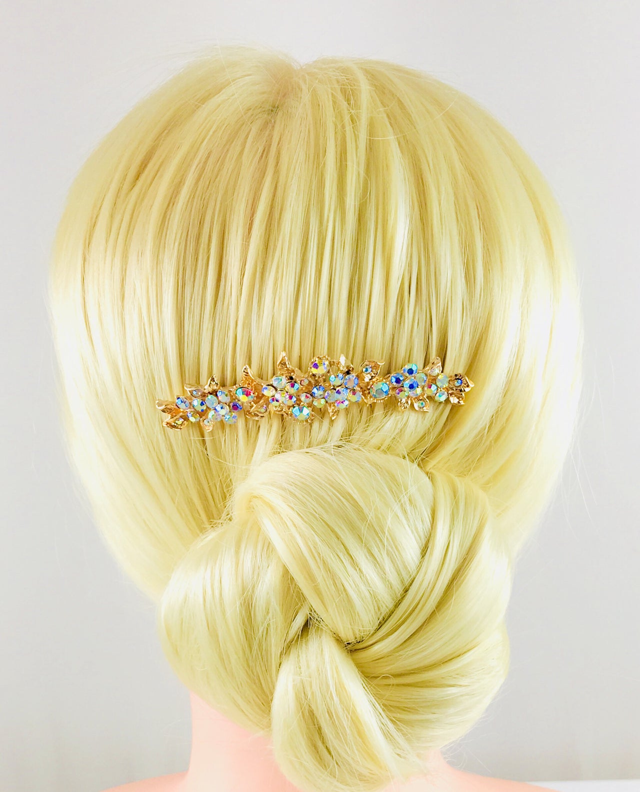 Gypsophila Flower Cluster Hair Comb Swarovski Crystal Vintage Simple gold base AB, Hair Comb - MOGHANT