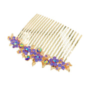 Gypsophila Flower Cluster Hair Comb Swarovski Crystal Vintage Simple gold base Purple, Hair Comb - MOGHANT
