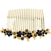 Gypsophila Flower Cluster Hair Comb Swarovski Crystal Vintage Simple gold base Black, Hair Comb - MOGHANT