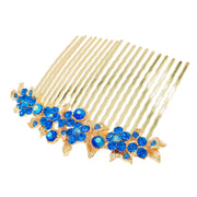 Gypsophila Flower Cluster Hair Comb Swarovski Crystal Vintage Simple gold base Cerulean Blue, Hair Comb - MOGHANT
